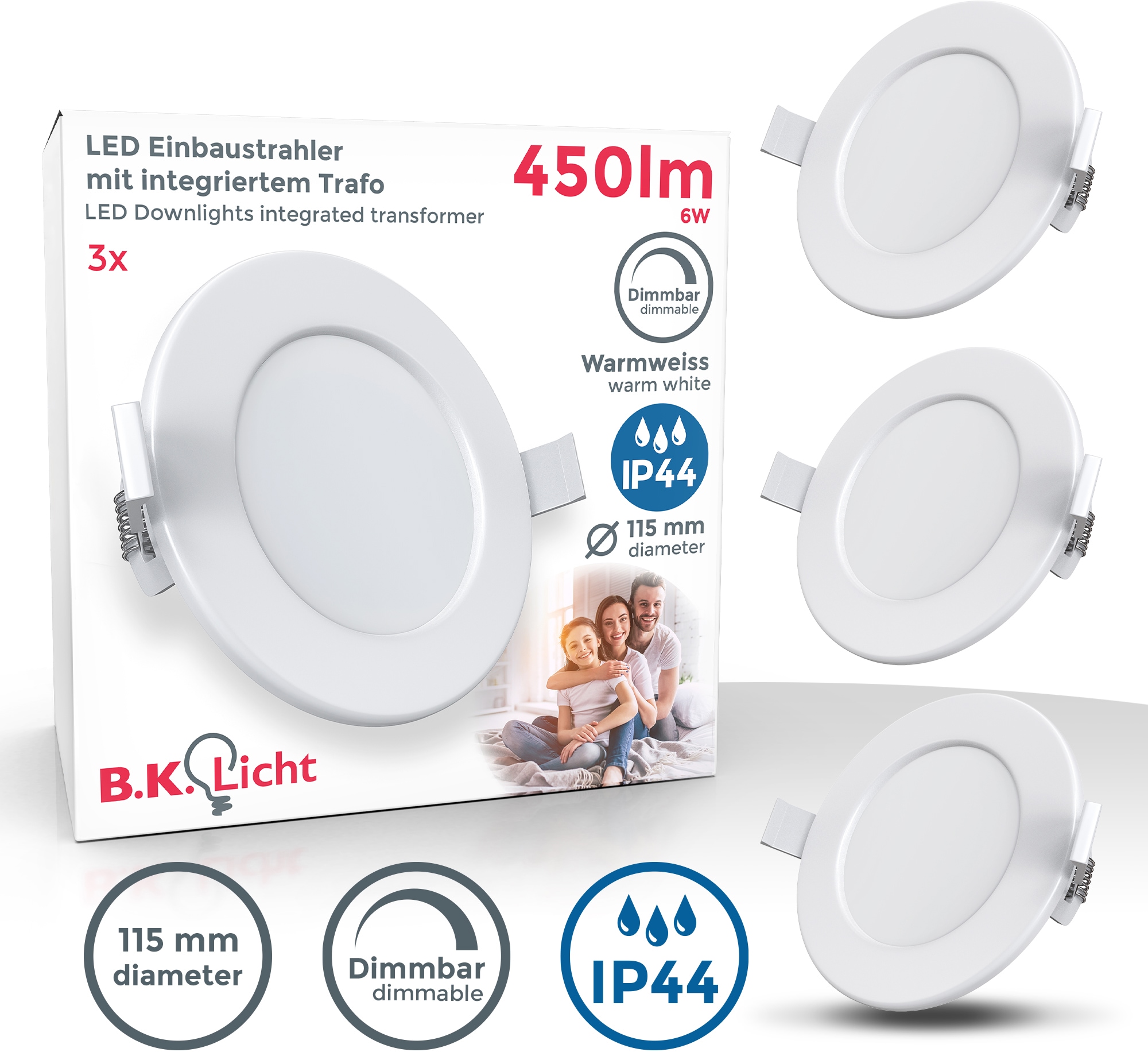 Garantie LED B.K.Licht online mit XXL IP44 Jahren 3 kaufen Einbauspots, Deckenspots, Einbauleuchten, Einbaustrahler, Bad, dimmbar, weiß, |