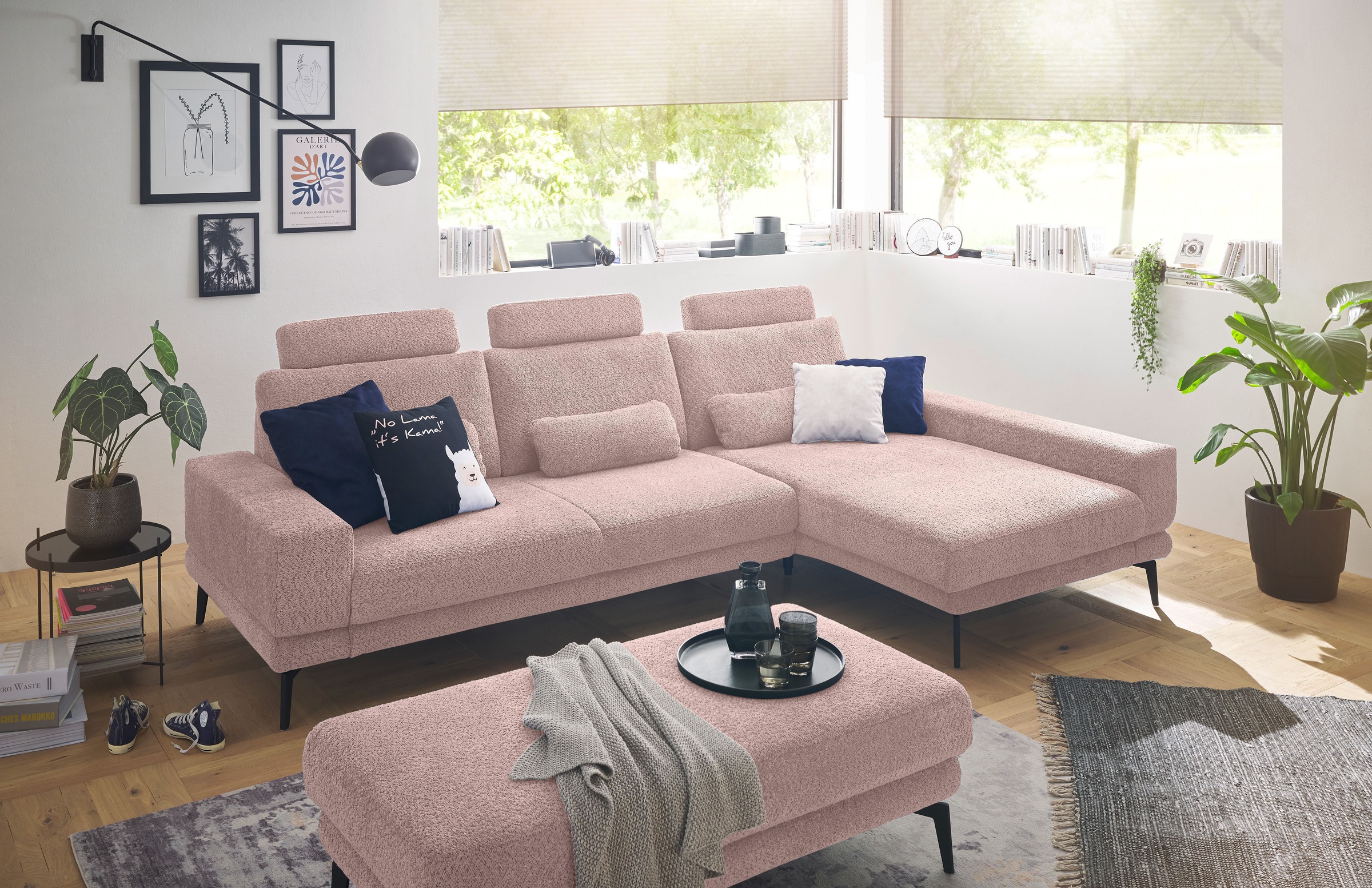 set one by Musterring Ecksofa »SO 3600, inkl motor. Sitztiefenverstellung, Kopfstützen, Nierenkissen«, Sitzhöhe 42 cm, Kaltschaum, Breite 293 x Tiefe 180 cm, Kama rose