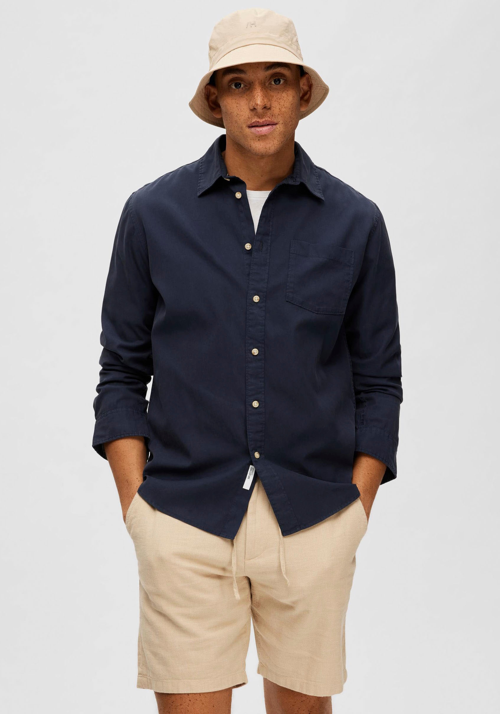 SELECTED HOMME Langarmhemd »SLHREGPASTEL-LINEN SHIRT LS W«