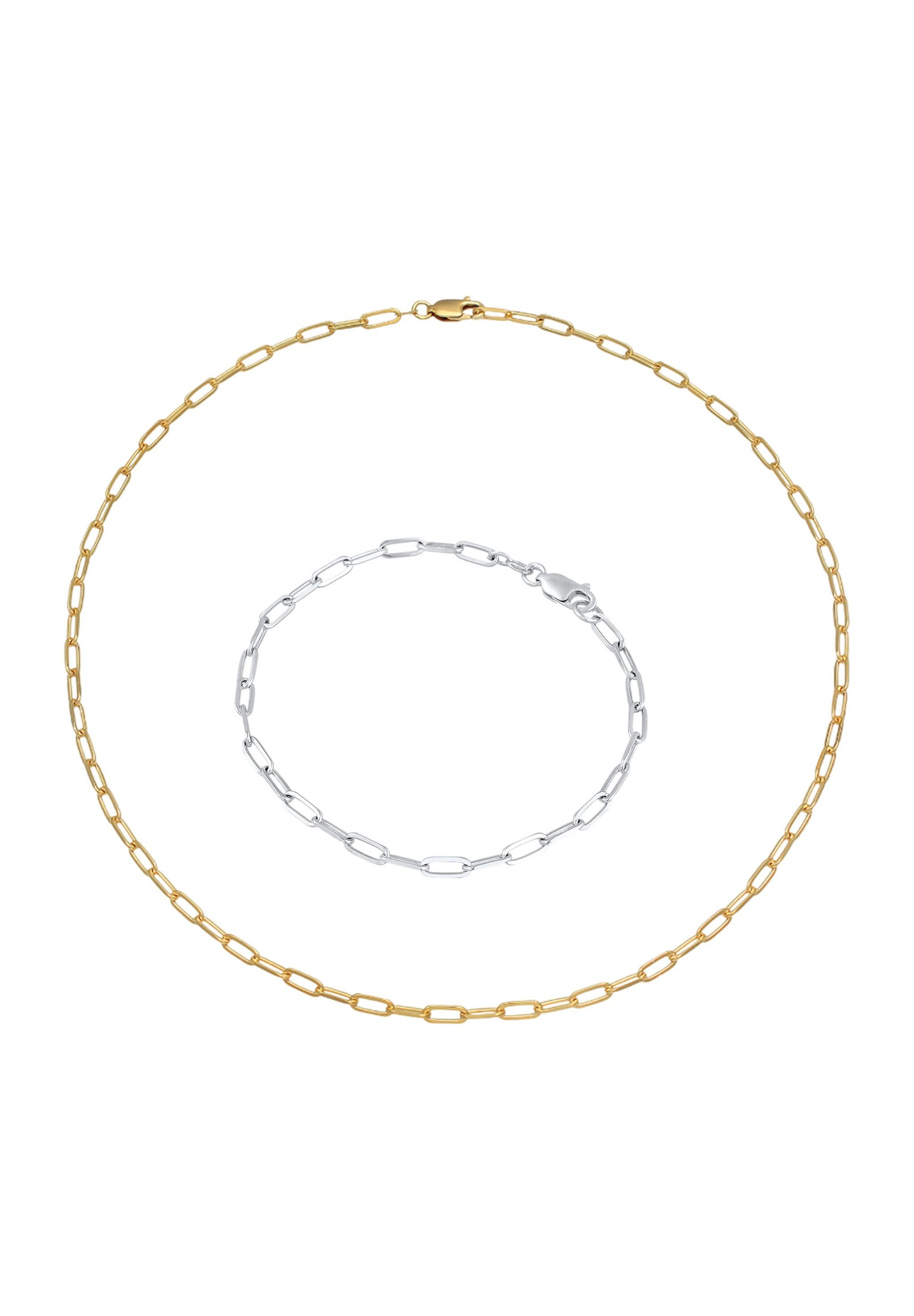 Elli Ohrring und Ketten Set »Schmuckset Halskette Armband Bicolor 925 Sterling Silber vergoldet«