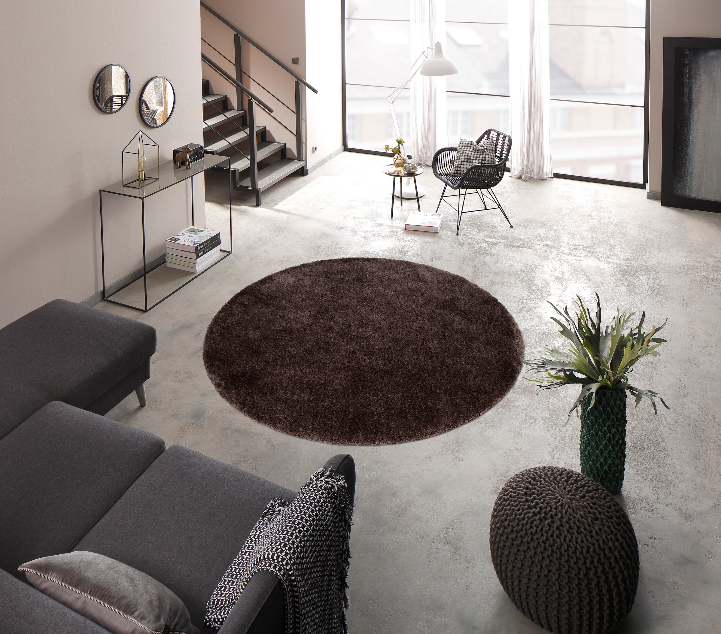 Bruno Banani Hochflor-Teppich »Dana Teppich, Kundenliebling«, rund, 30 mm Höhe, unifarben, Mikrofaser Teppiche, Wohnzimmer, Schlafzimmer, Esszimmer