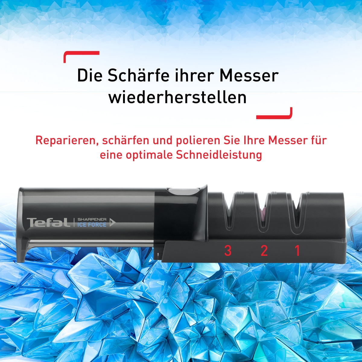 Tefal Messerschärfer »Ice Force«, (1 tlg.), Schleifprozess(3Phasen), hochwertige japanische Keramikschleifscheibe