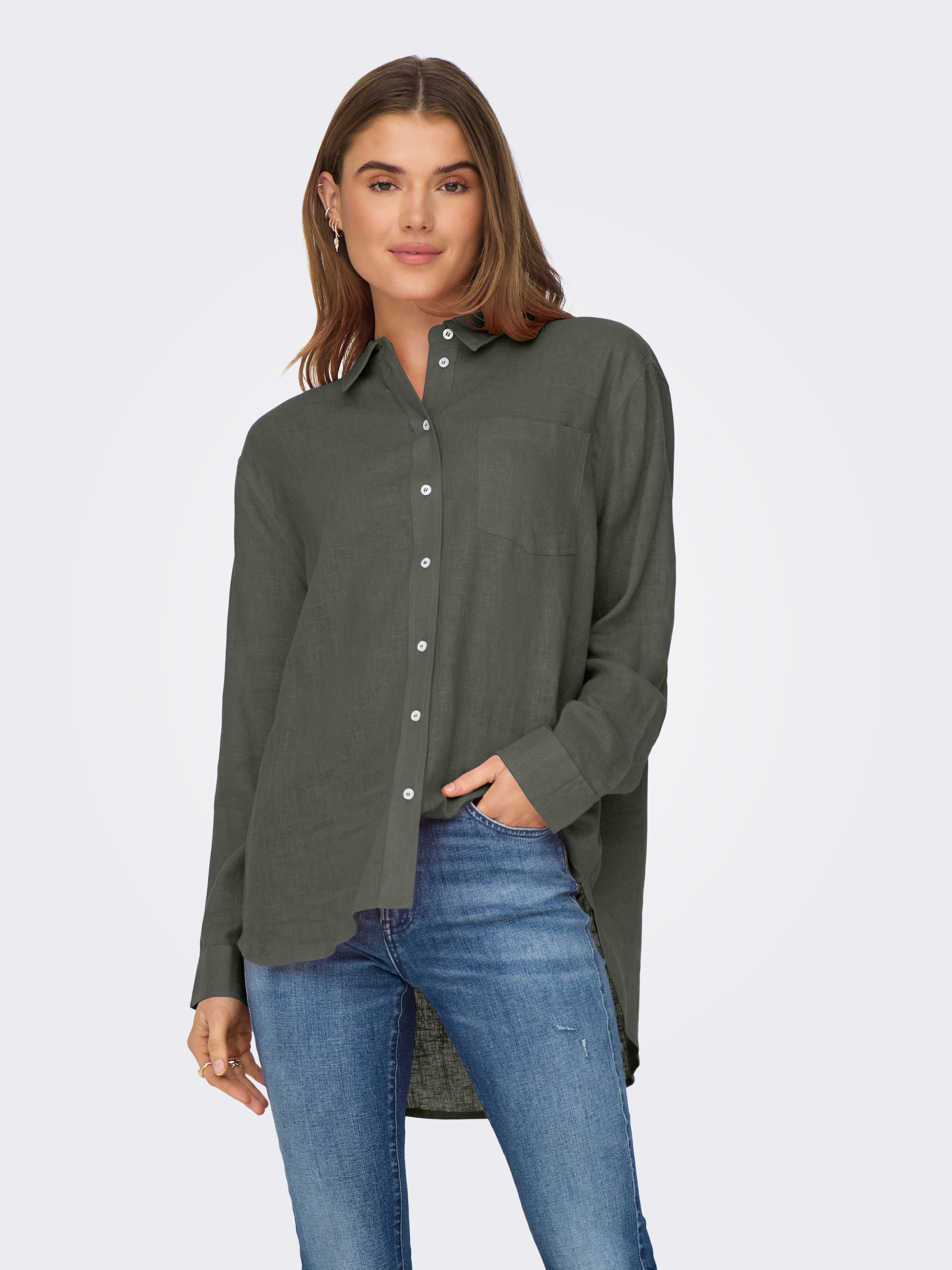 ONLY Longbluse »ONLTOKYO L/S LINEN BLEND SHIRT«, mit Leinen