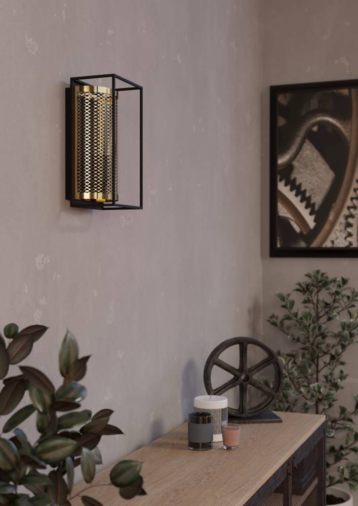 EGLO Wandleuchte »NOHALES«, 1 flammig, Leuchtmittel E27 | ohne Leuchtmittel, Wandleuchte für innen, Flurlampe Industrial, Metall, Schwarz, Messing
