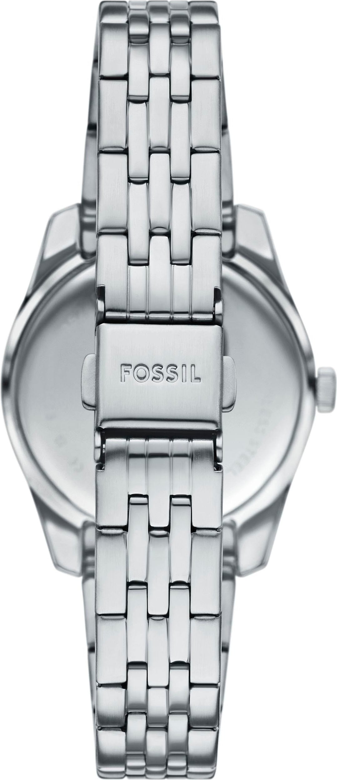 Fossil Quarzuhr »SCARLETTE MINI«, Armbanduhr, Damenuhr, Edelstahlarmband, analog, Tag, Glassteine