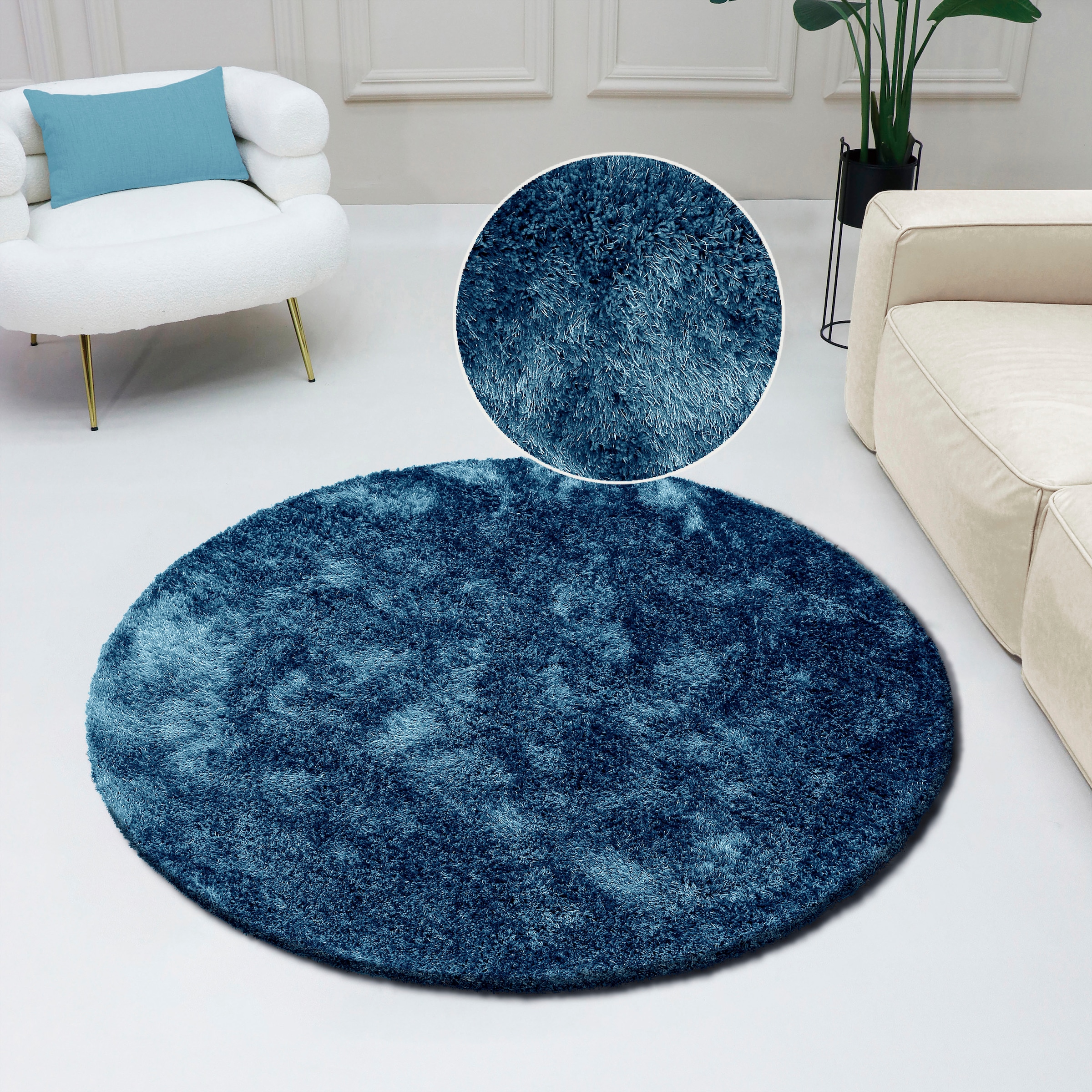 Bruno Banani Hochflor-Teppich »Dana Teppich, Kundenliebling«, rund, 30 mm Höhe, unifarben, Mikrofaser Teppiche, Wohnzimmer, Schlafzimmer, Esszimmer
