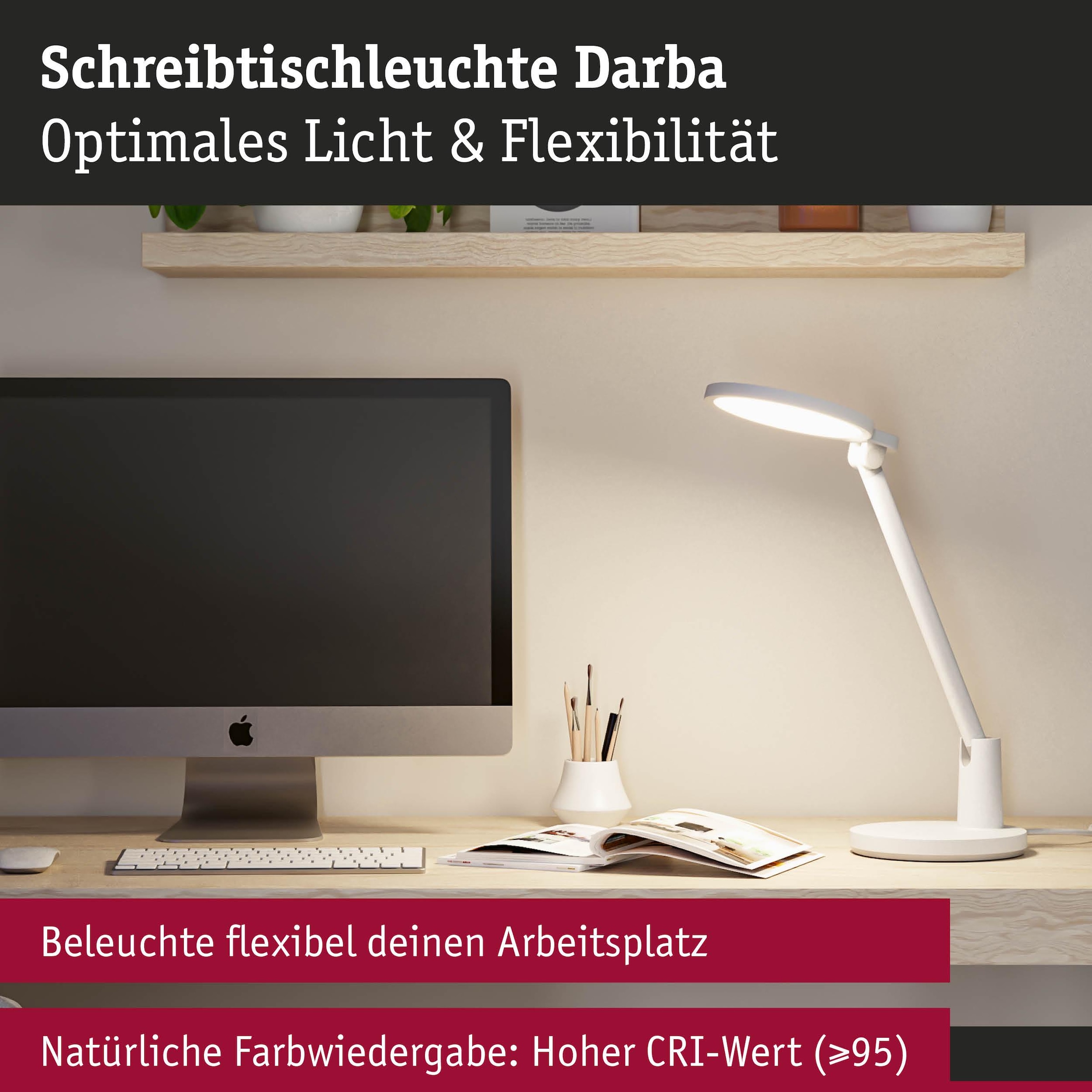 Paulmann LED Schreibtischlampe »Darba 4000K 1150lm 15W Weiß matt« LED-Modul 1 Stk. Neutralweiß Smart Home