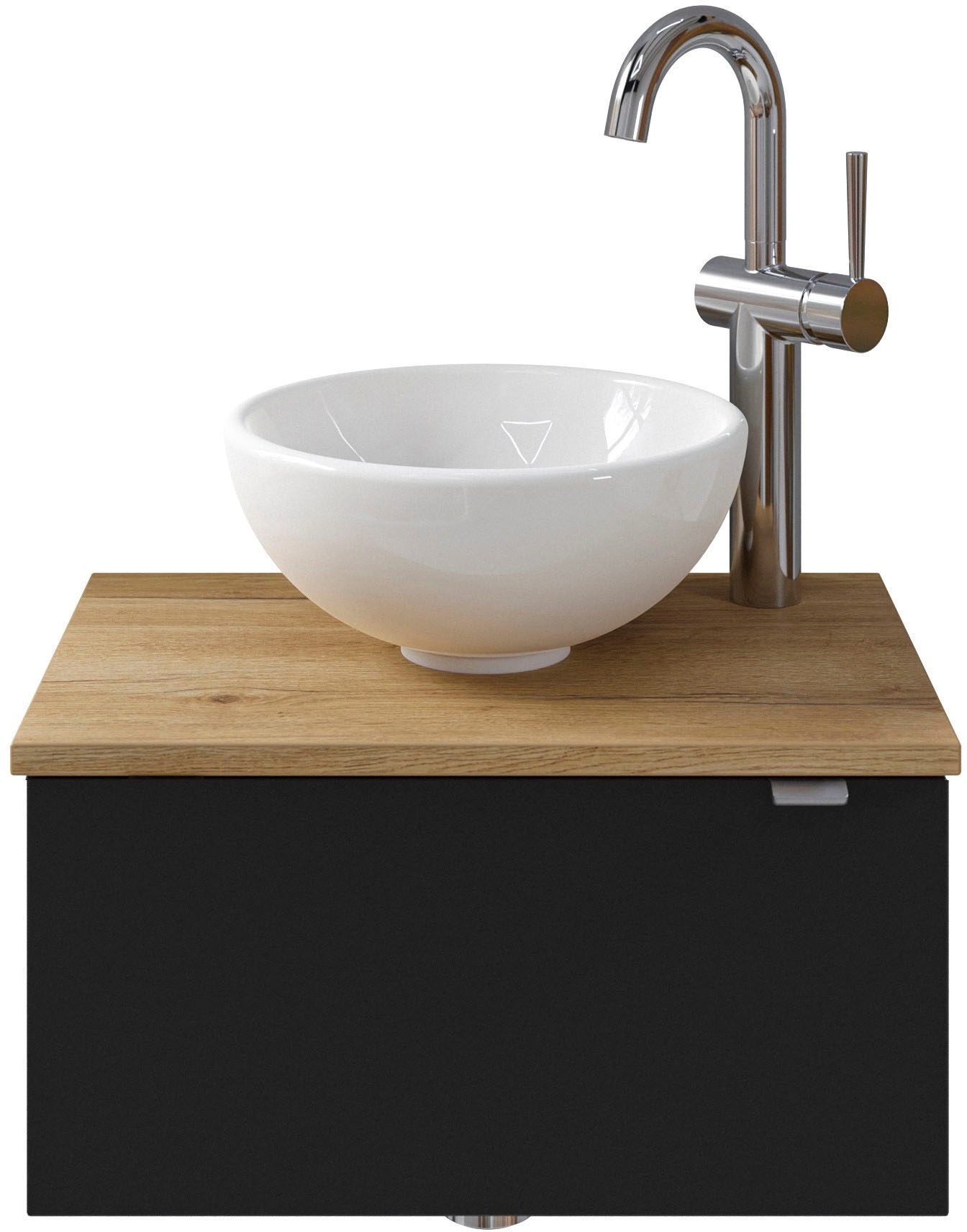 Saphir Waschtisch "Serie 6915 Waschschale mit Unterschrank für Gästebad, Gäste WC" Keramik-Aufsatzbecken, Waschtischplatte, Waschtischunterschrank, 3 Stk. tlg. 51 cm breit, 1 Tür, Waschtischplatte, kleine Bäder, ohne Armatur