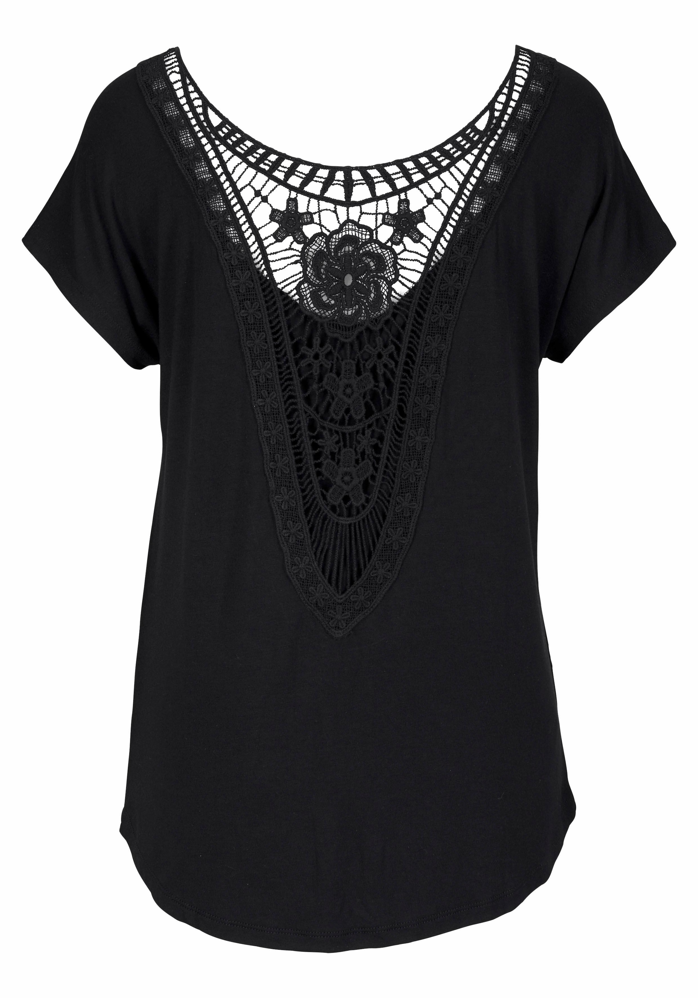 Passform, Strandshirt, bei Spitzeneinsatz, lockere casual-chic LASCANA ♕ mit T-Shirt,