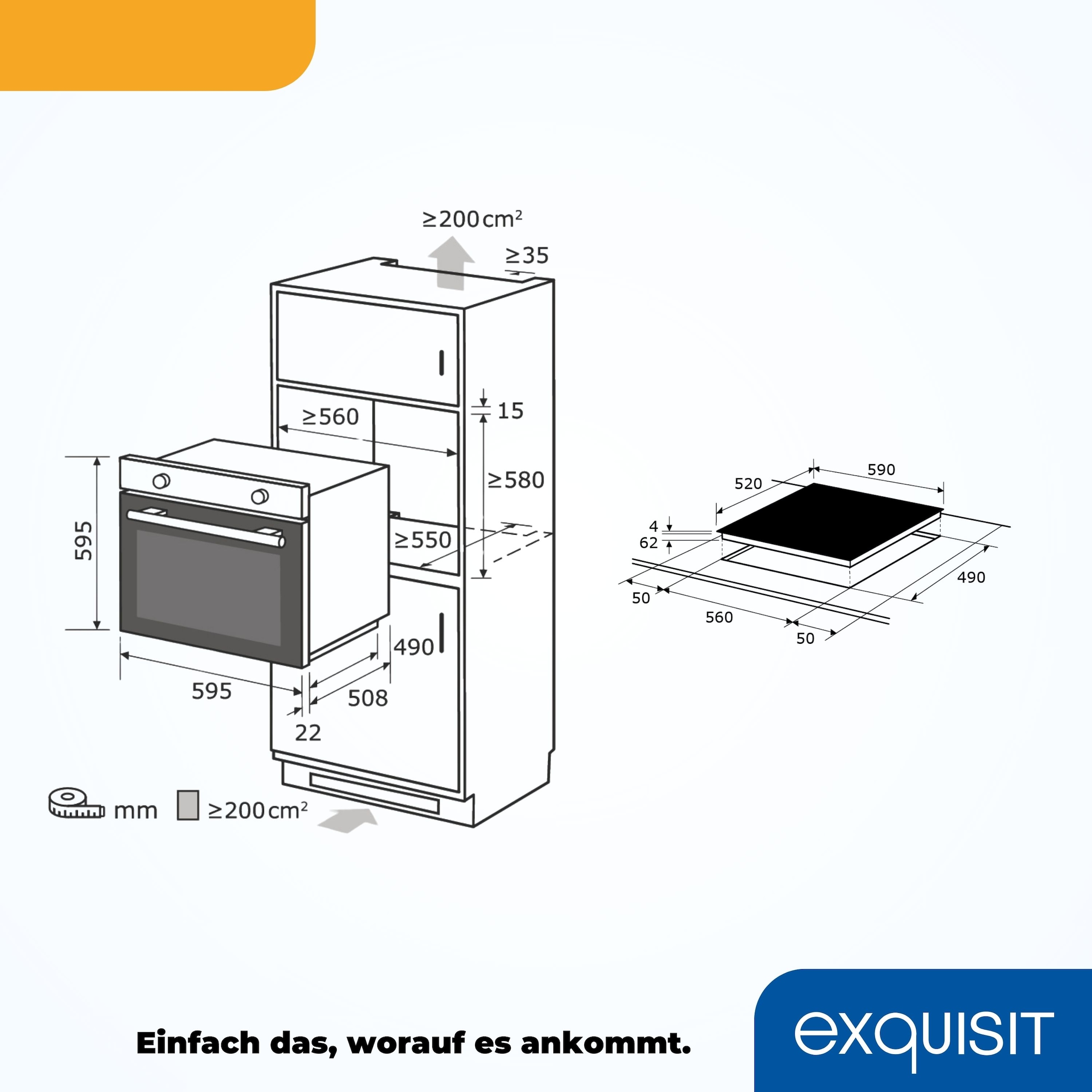exquisit Backofen-Set »BAKO555600U«, autark einbaubar-Ofen mit Umluft,Kochfeld mit Sensorbedienung
