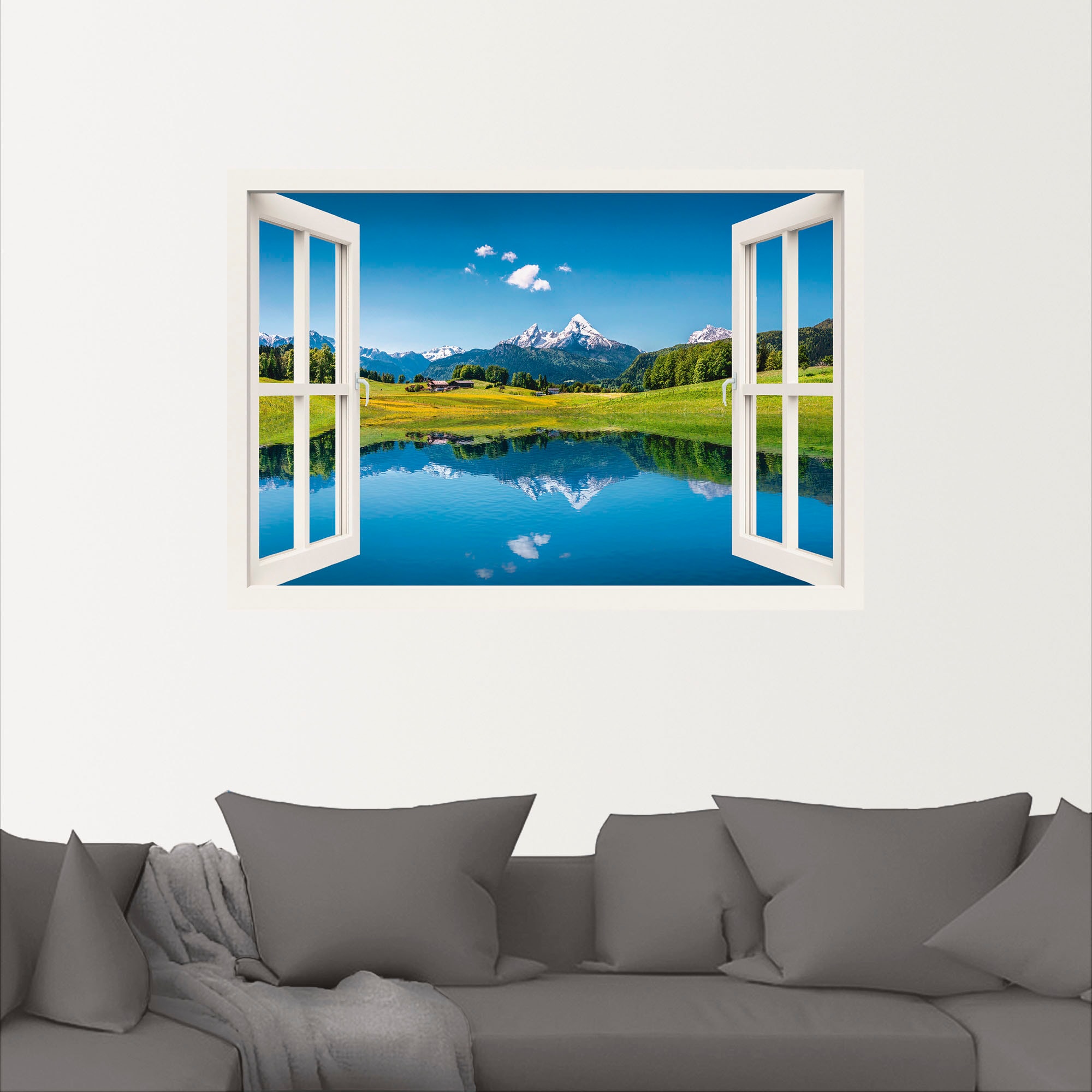Artland Wandbild »Fensterblick Alpen und Bergsee«, Berge, (1 St.), als Leinwandbild, Poster, Wandaufkleber in verschied. Größen
