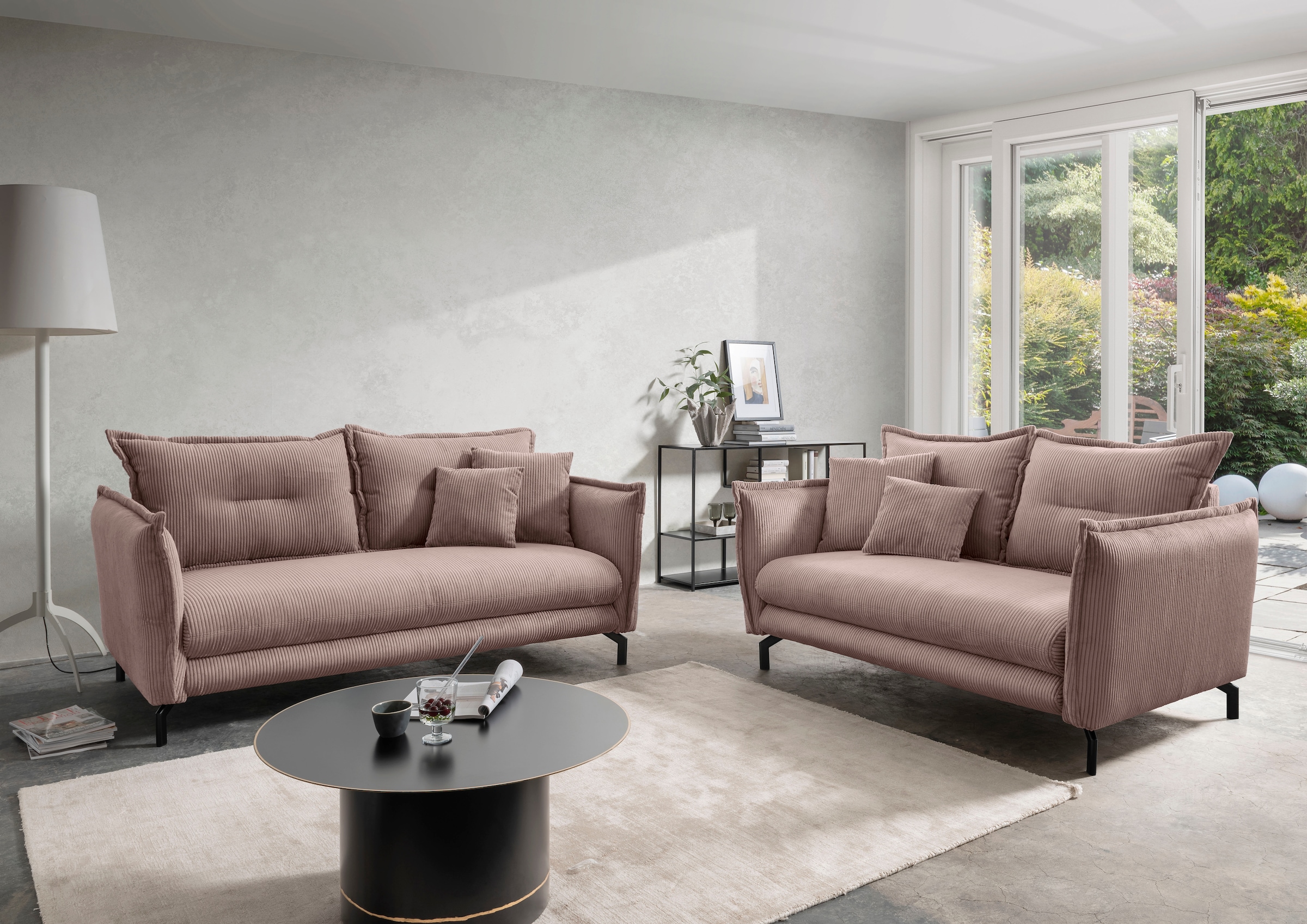 Home affaire Ecksofa »Lazio modern und bequem, schmale Armlehnen, tolle Detailverarbeitung« zwei verschiedene Fußfarben wählbar