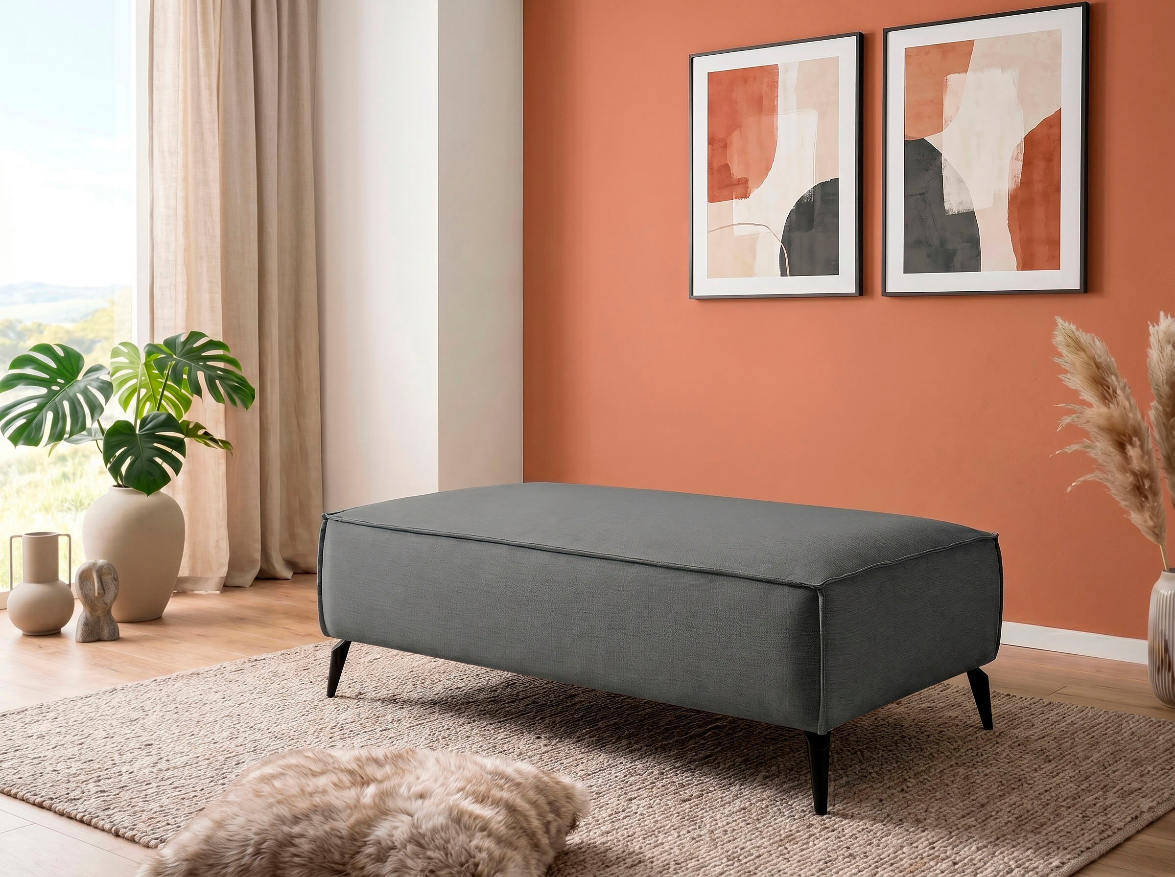 OTTO home Hocker »TVINNU« zur Serie TVINNU, gemütlicher Sitzkomfort, rechteckig, schwarze Füße