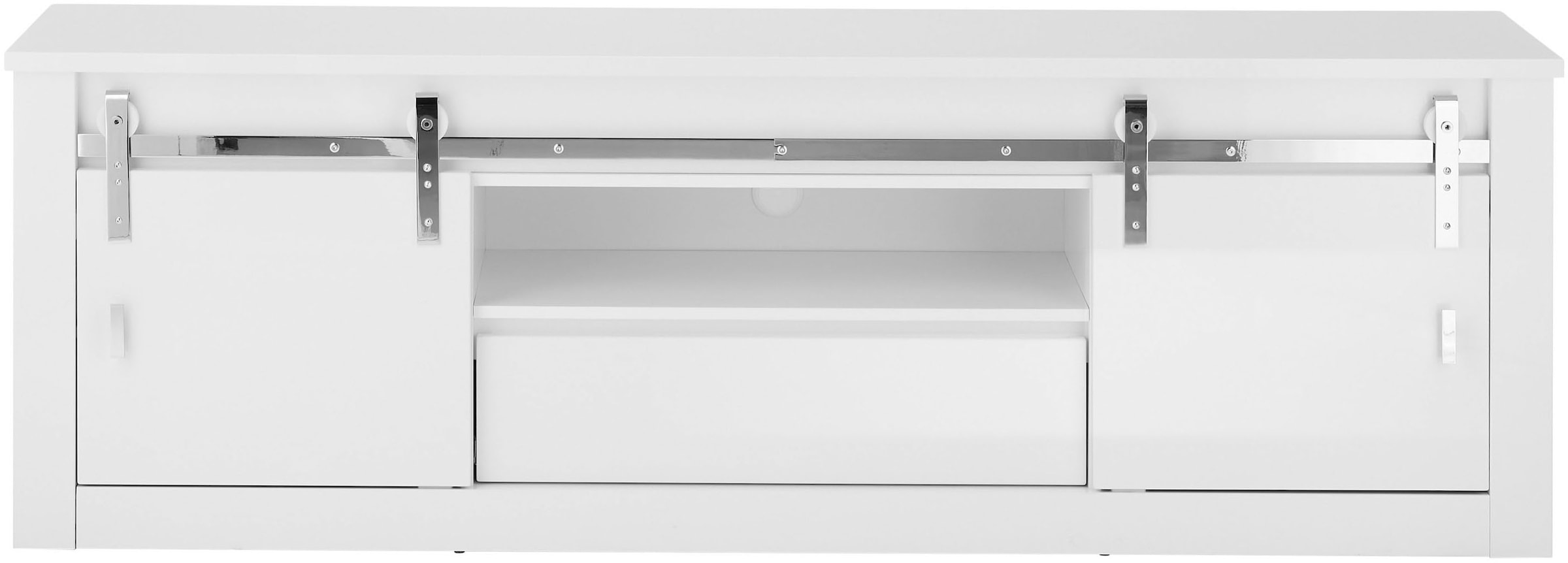 Home affaire Lowboard »Daytona, moderner TV-Unterschrank, Kommode in Weiß Hochglanz« mit Schiebetürenbeschlag in Chrom-Optik, ausreichend Stauraum