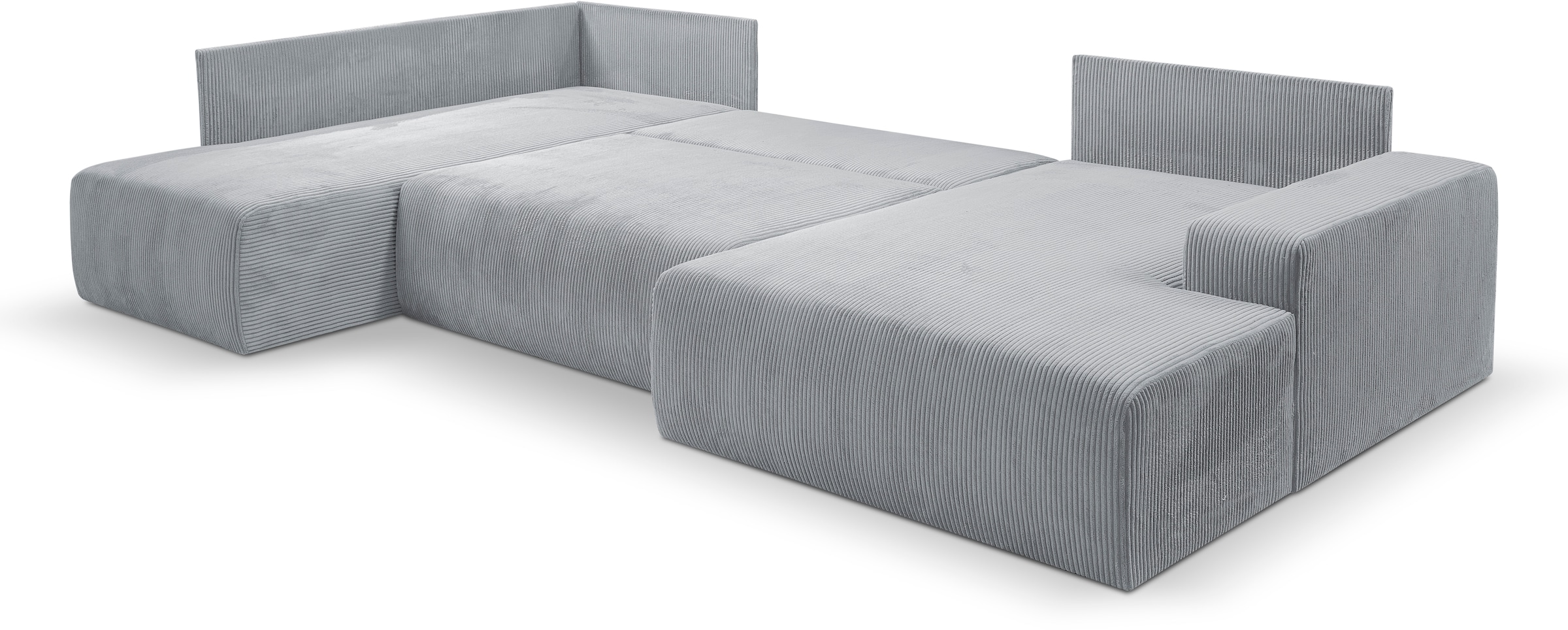 WERK2 Wohnlandschaft »Rotterdam-U, U-Form, in kuschelweichem Cord oder Breitcord« Design Sofa mit Schlaffunktion & Bettkasten, Cord, Grau