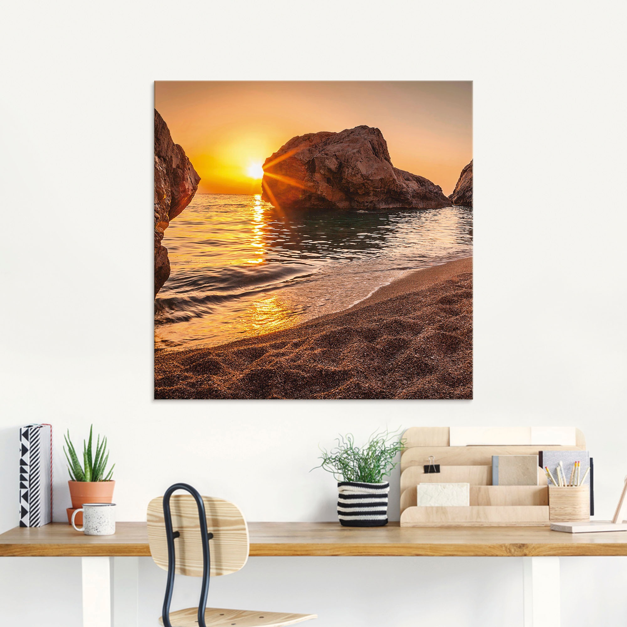 Artland Glasbild »Sonnenuntergang und Strand«, Strand, (1 St.), in verschiedenen Größen