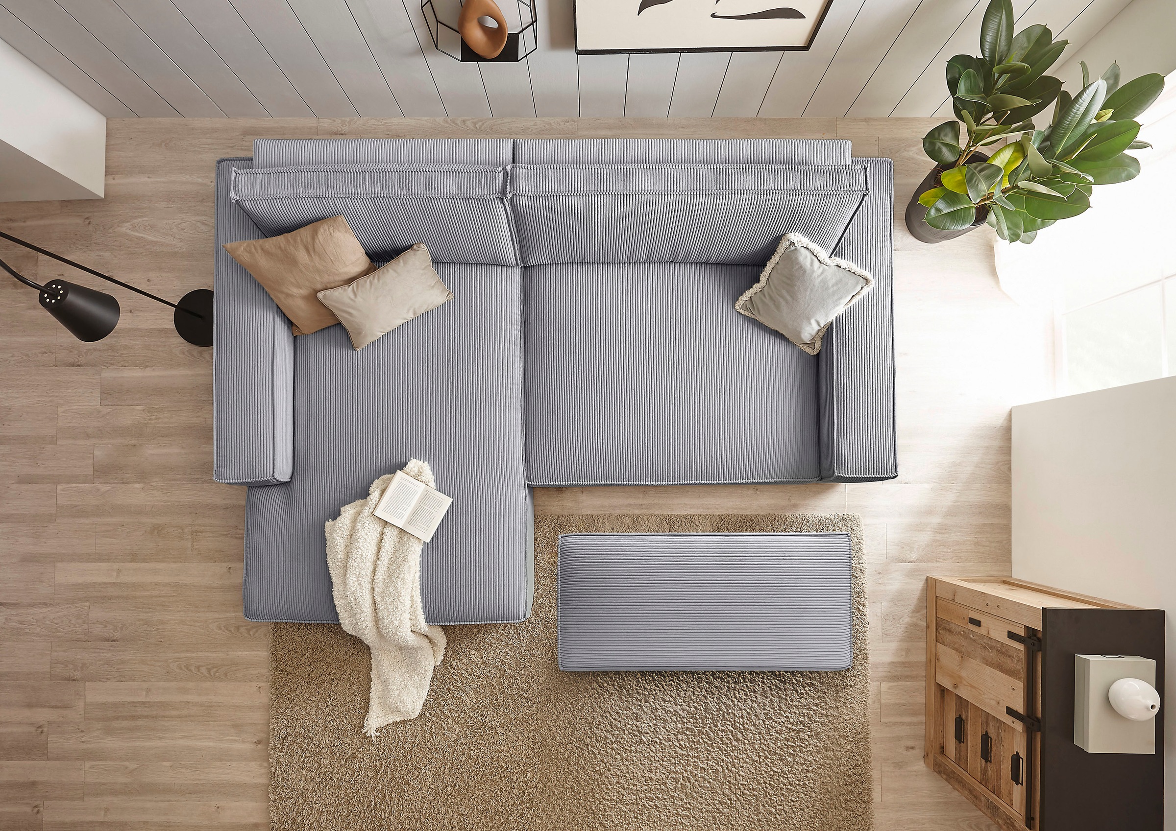 Home affaire Polsterecke »NEU: SHERWOOD XXL tief, L-Form mit Schlaffunktion, Big-Sofa mit Hocker«, (Set, 2 St.), stellbar zum Schlafsofa (Krokodilverbinder), Cord, Leinenoptik