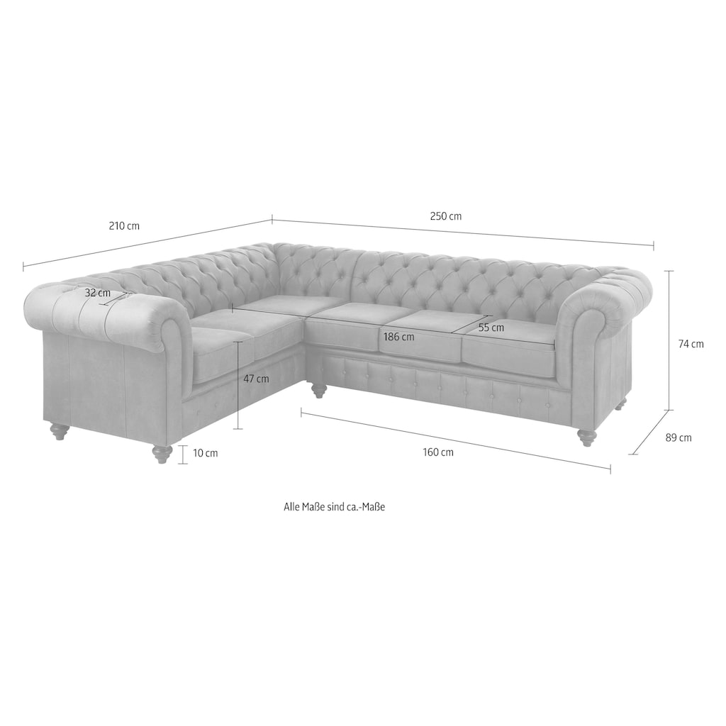 Home affaire Chesterfield-Sofa »Chesterfield Ecksofa, auch in Leder«, hochwertige Knopfheftung, langer Schenkel links oder rechts wählbar