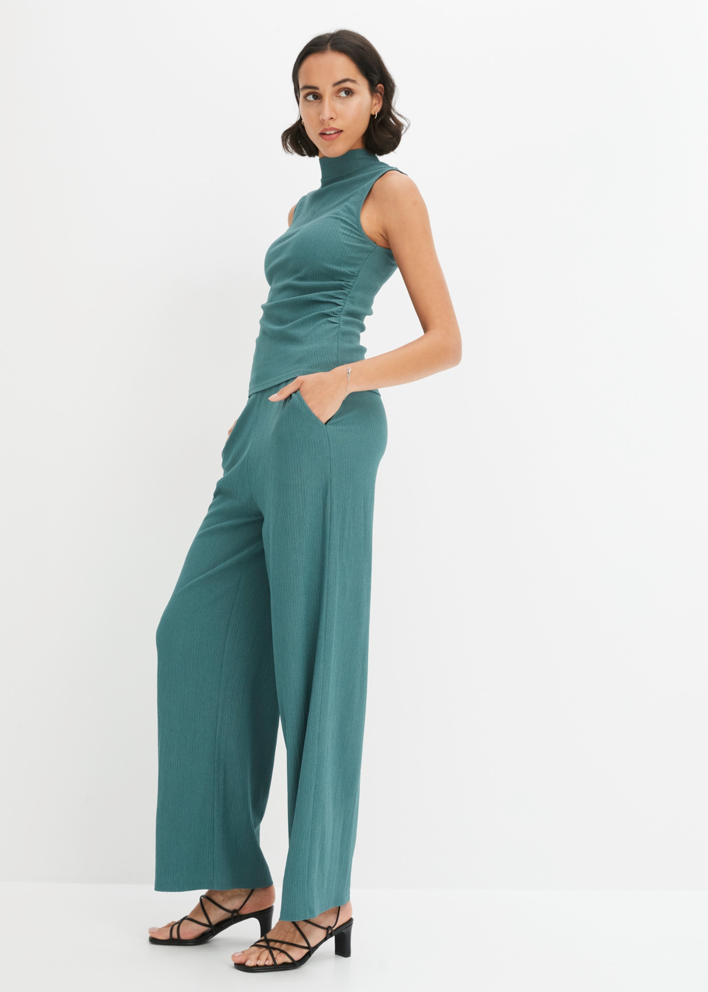 bonprix Overall Set, 2er,  aus Crinklejersey, schmale Passform, ärmellos, im 2er-Set