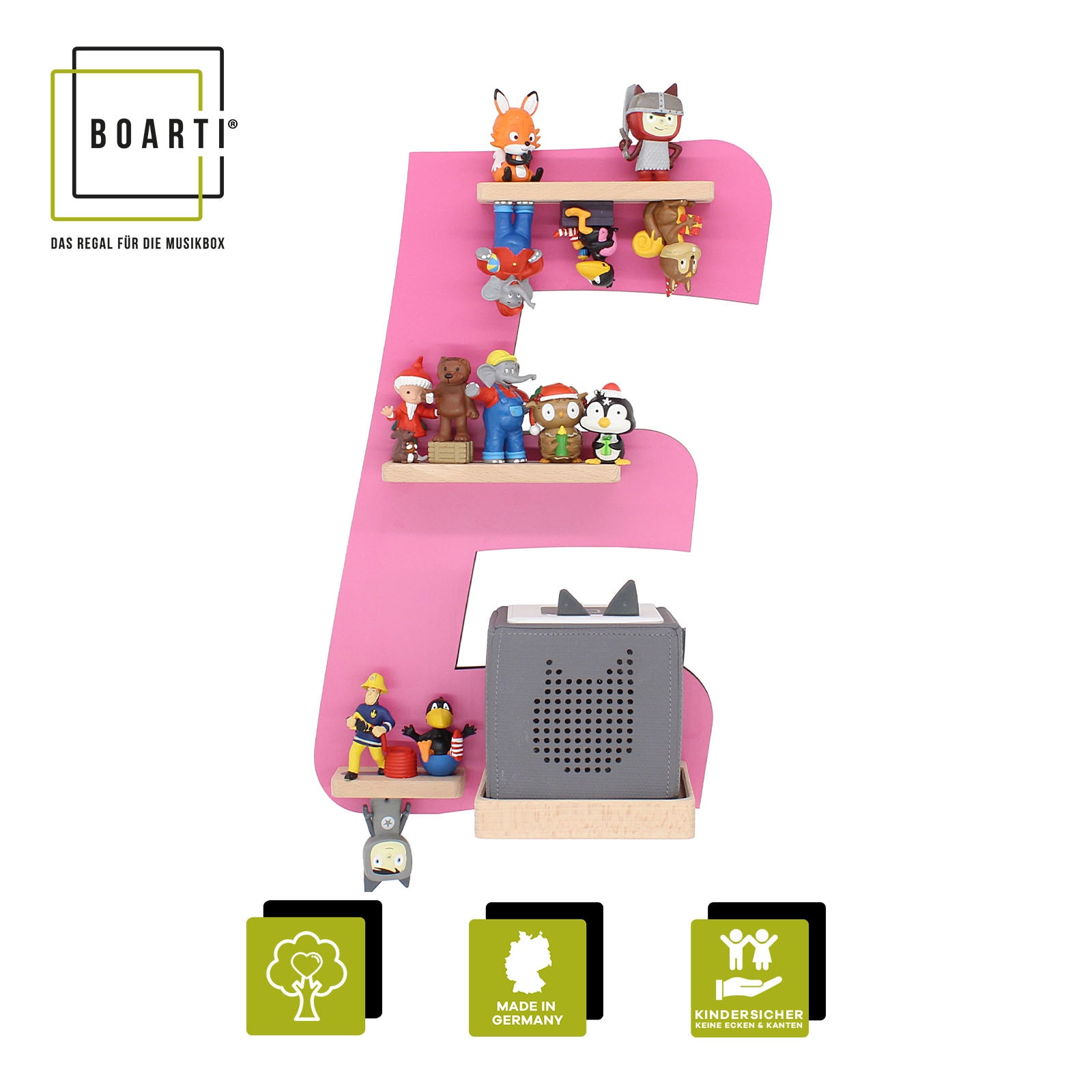 Boarti Wandregal »Holz Regal Buchstabe E für Toniebox Tonies Figuren« 1 Stk. tlg.