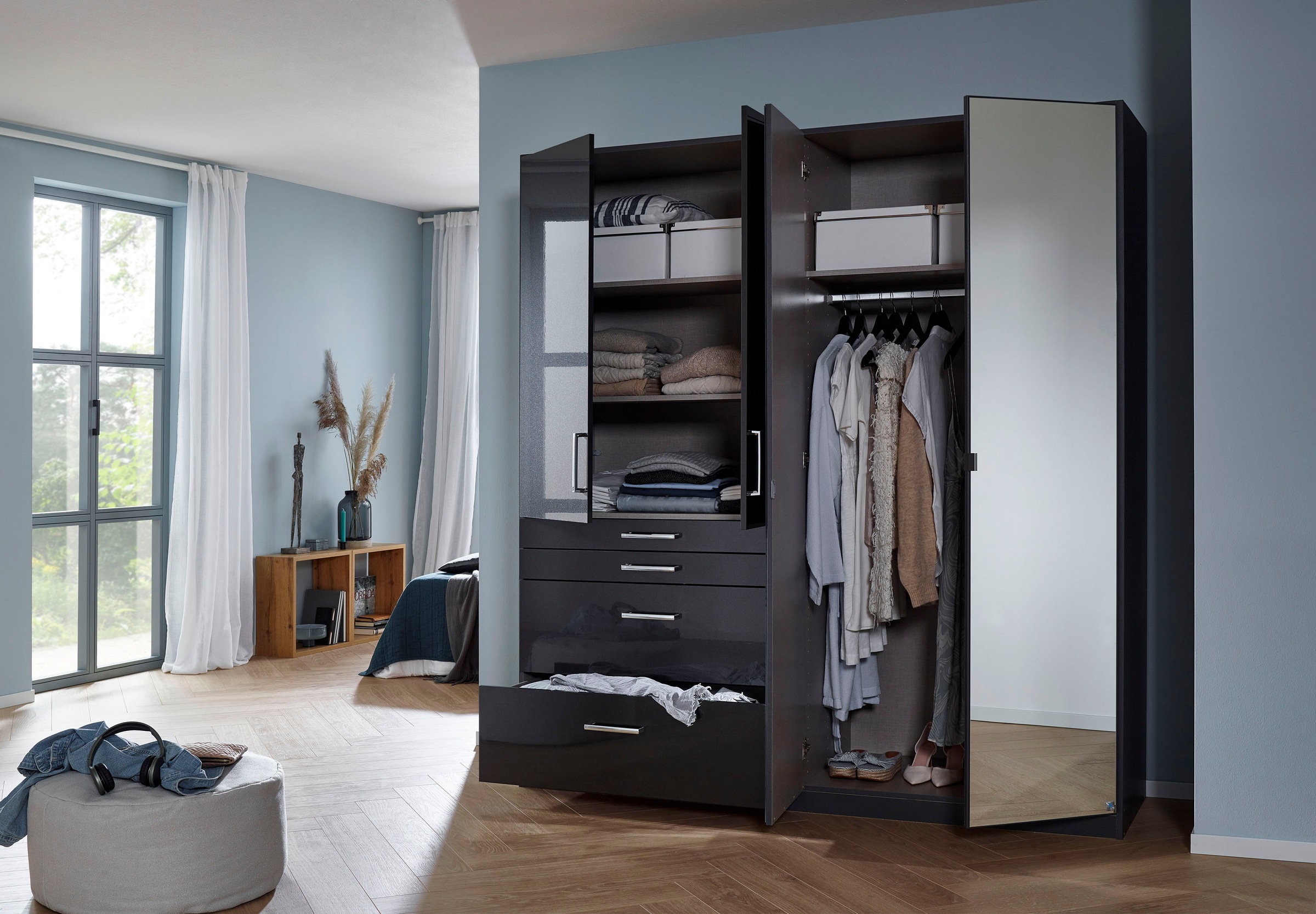 rauch Drehtürenschrank »Kleiderschrank Schrank Garderobe Garderobenschrank Topseller HOMBURG«, mit Spiegel, oberer Schubkasten mit Einteilung MADE IN GERMANY
