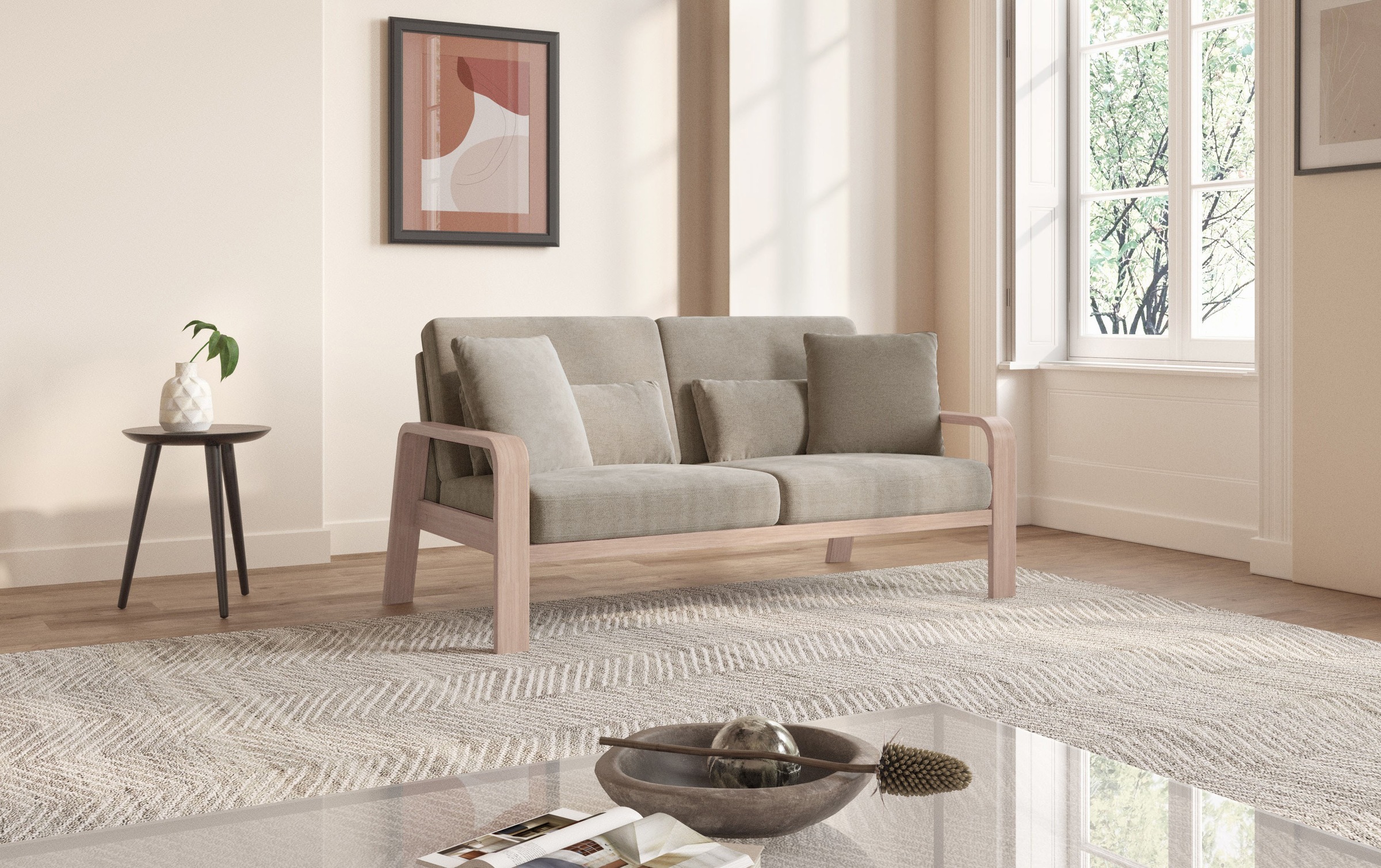 sit&more 2,5-Sitzer »Kolding«, Armlehnen aus Buchenholz in natur, verschiedene Bezüge und Farben