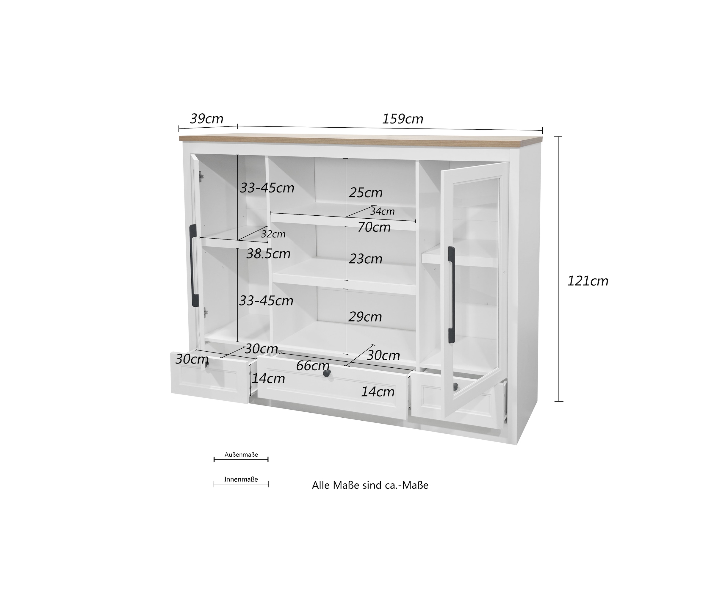 OTTO home Highboard »Ismund«, aus MDF, mit Holz-Zierleiste, schwarzen Metallgriffen, Höhe 121 cm