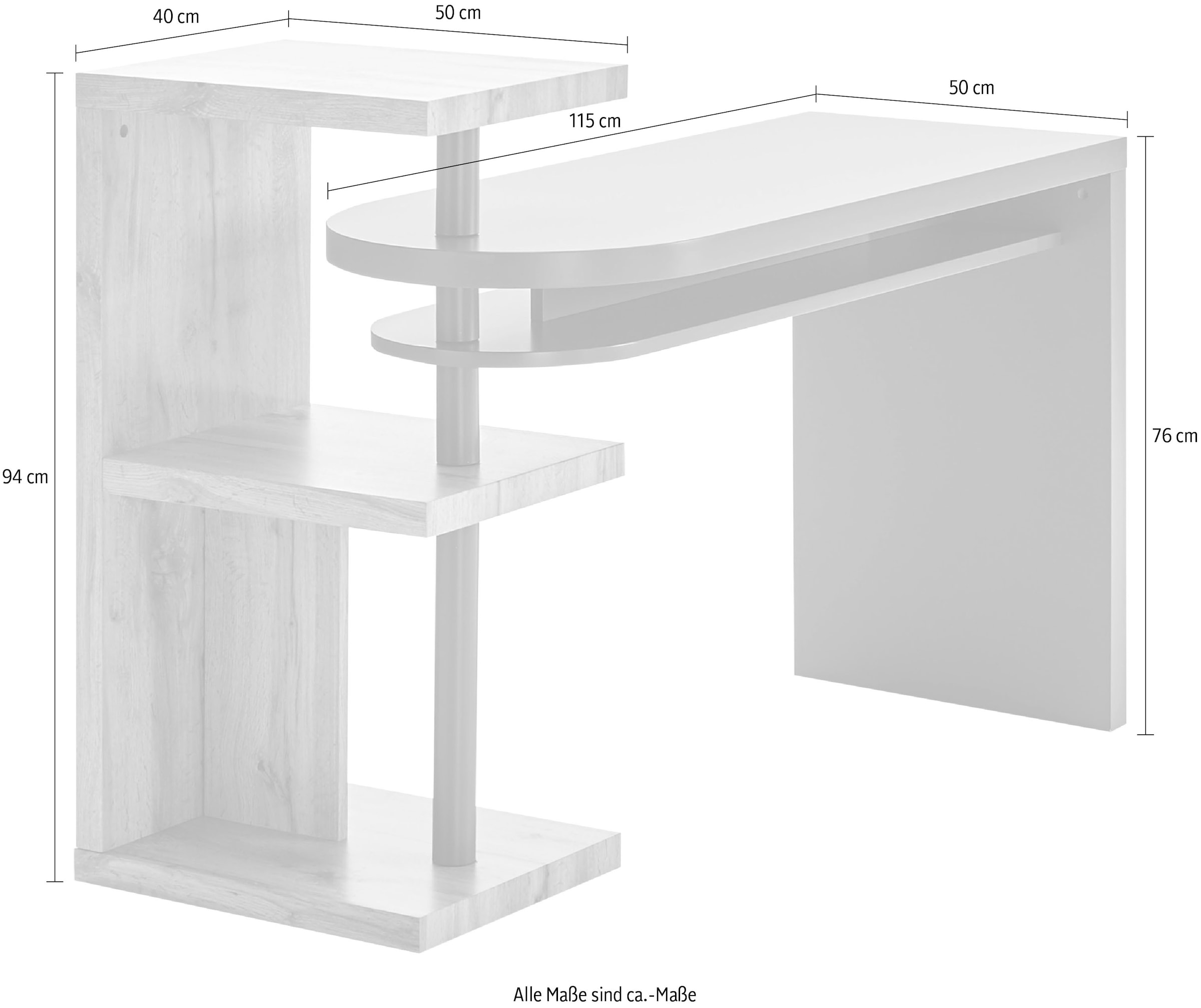 bestellen MCA weiß Breite 145 bequem Tischplatte hochglanz, cm furniture »Moura«, Regalelment schwenkbar, Schreibtisch mit