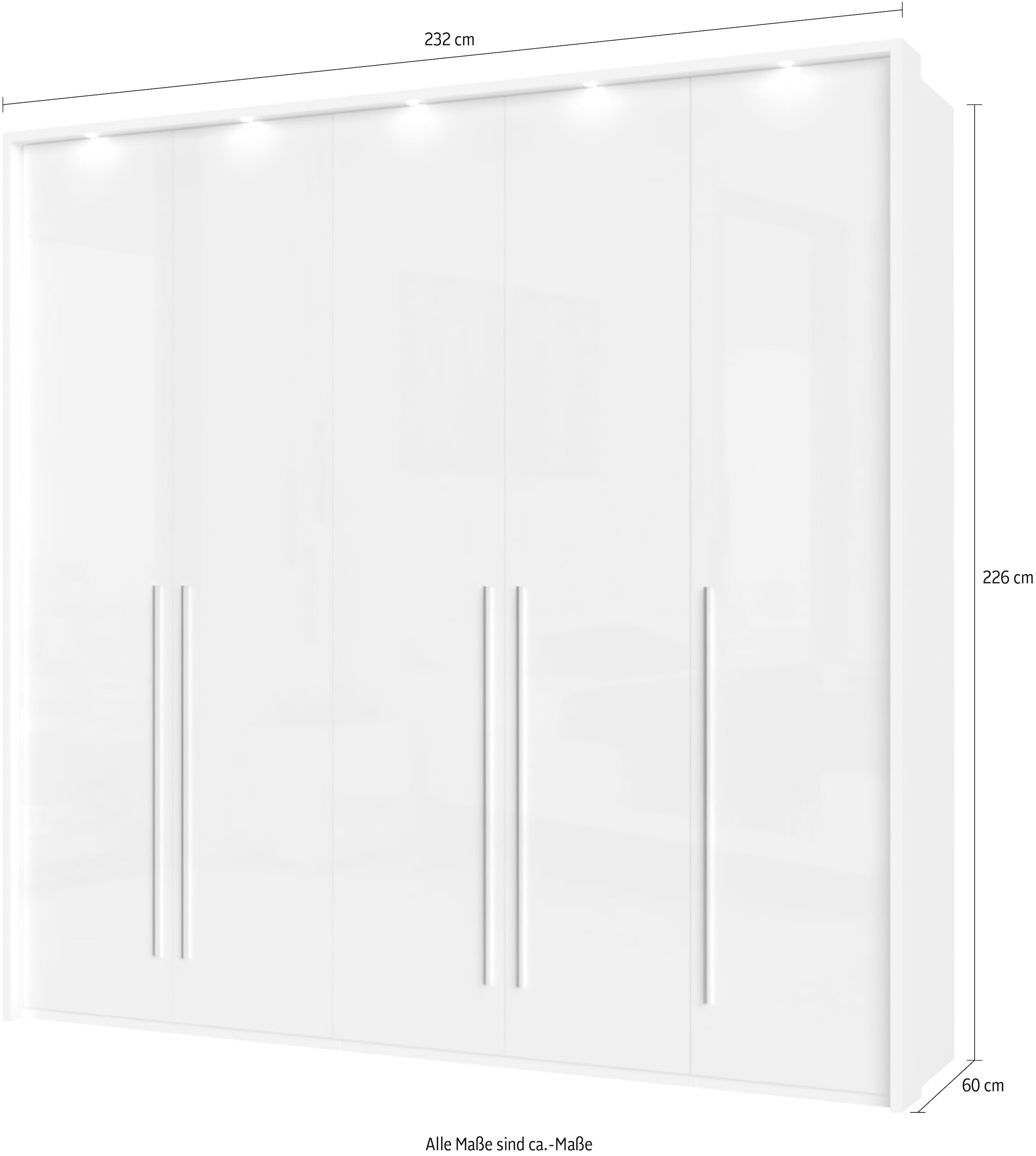 Places of Style Kleiderschrank »Piano, inklusive Rahmen und Beleuchtung, soft-close-Funktion«, (viele Breiten zur Auswahl, 226cm hoch), beige oder weiß, UV lackiert, Hochglanzfronten, FSC-zertifiziert