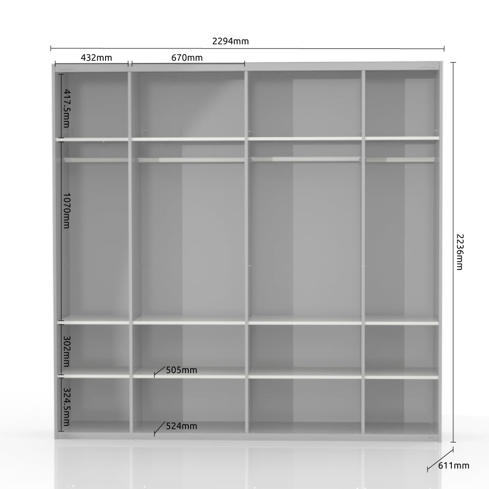 Places of Style Schwebetürenschrank »Piano, mit Einlegeböden und Kleiderstangen, Türen soft-close-Funktion«, (in 3 Breiten, 224cm hoch), mit Spiegeltür, FSC-zertifizierter Holzwerkstoff