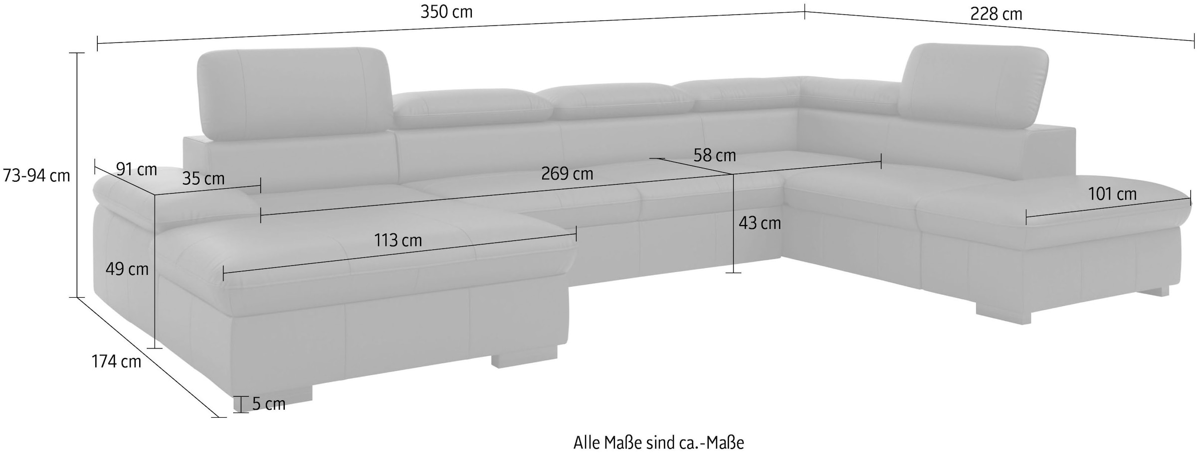 Home affaire Wohnlandschaft »Alberto U-Form«, mit Kopfteilverstellung, wahlweise mit Bettfunktion