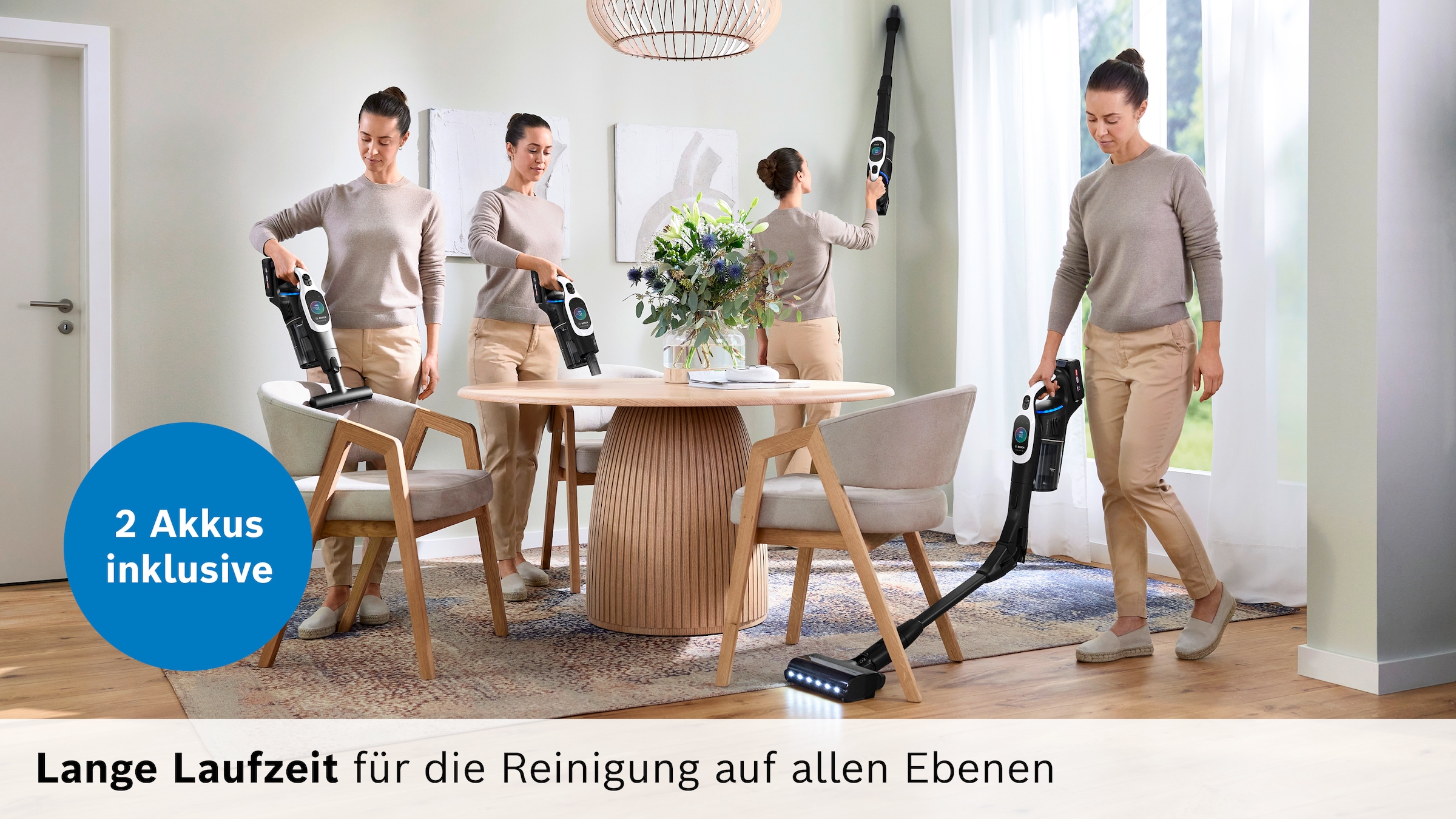 BOSCH Akku-Stielstaubsauger »Unlimited 10 BTS1042WAC, MicroClean™ Technology, 10 J. Motorgarantie« Display, Knickrohr, HEPA-Filtersystem, Schnellladegerät, 2 Akkus, weiß