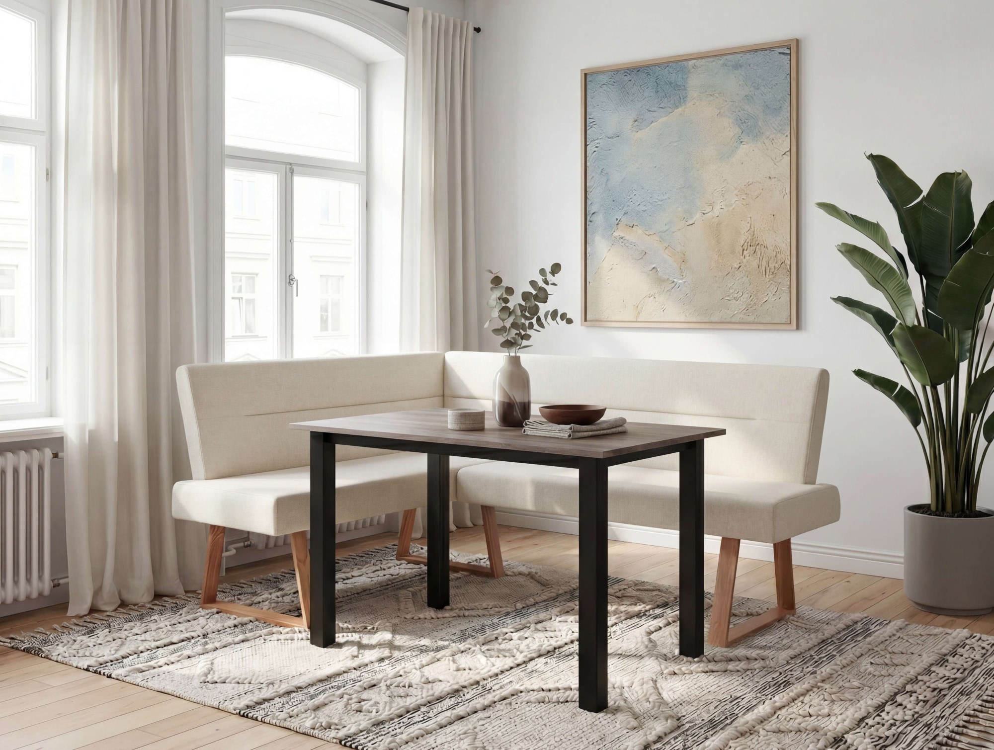 OTTO home Eckbank »Emilia« Beine aus massiver Eiche, pflegeleichtem Webstoff Bezug, Breite 190 cm