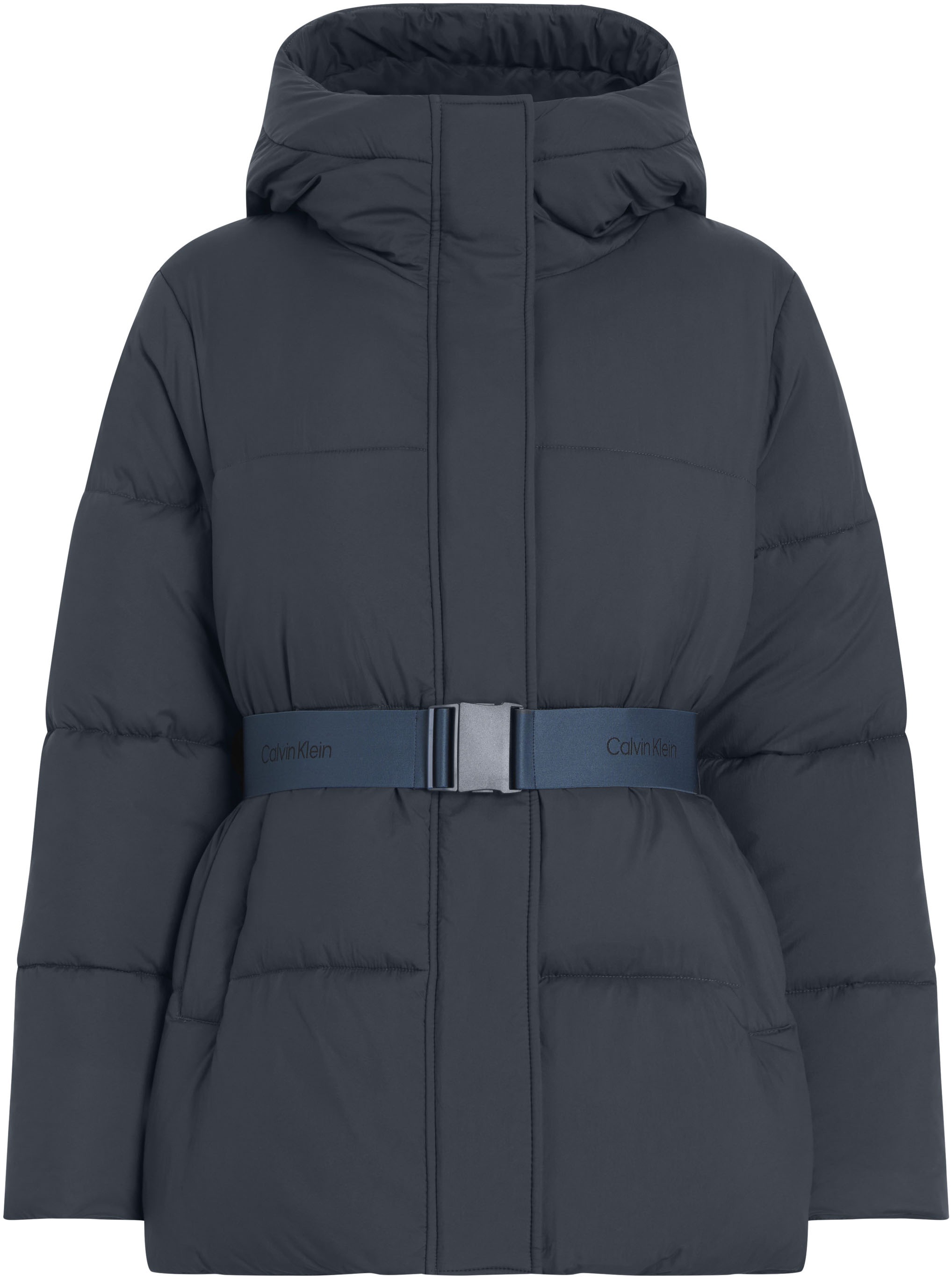 Calvin Klein Jeans Steppjacke »LOGO BELT SHORT PUFFER«, mit Kapuze, mit Gürtel