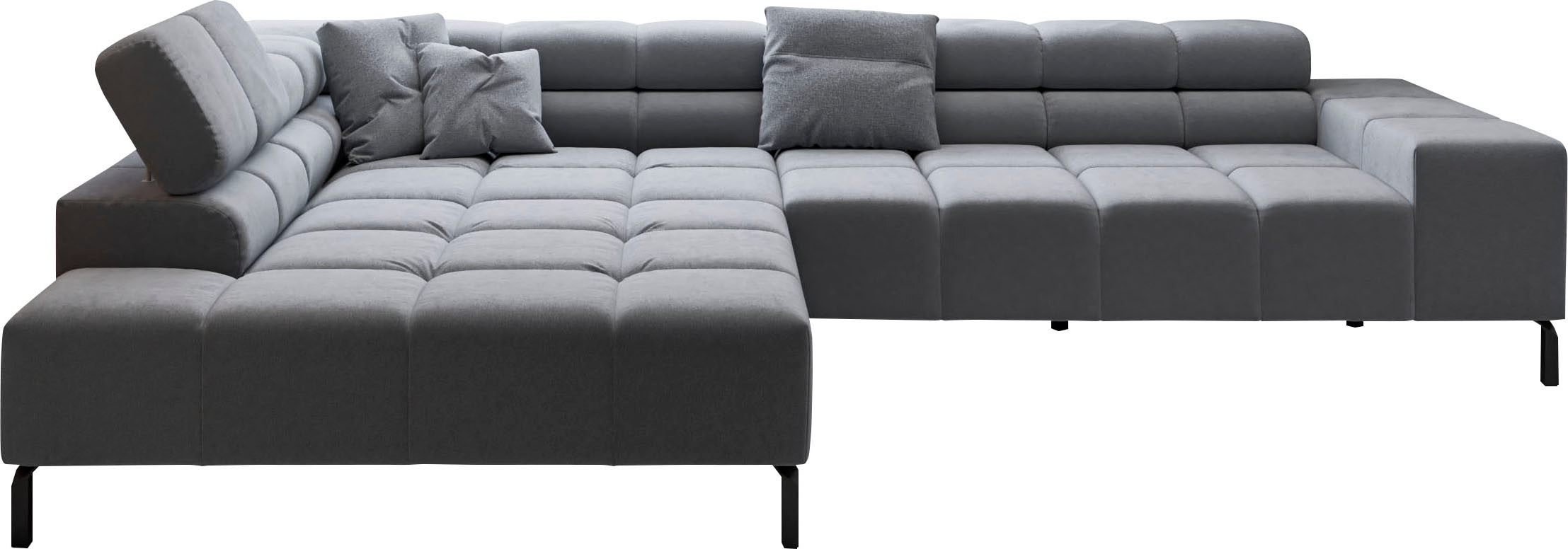 INOSIGN Ecksofa »Ancona New, wahlweise motorische Sitztiefenverstellung, auch in Cord«, feine Steppung, mit Kopfteilverstellung, 3 Zierkissen, L-Form