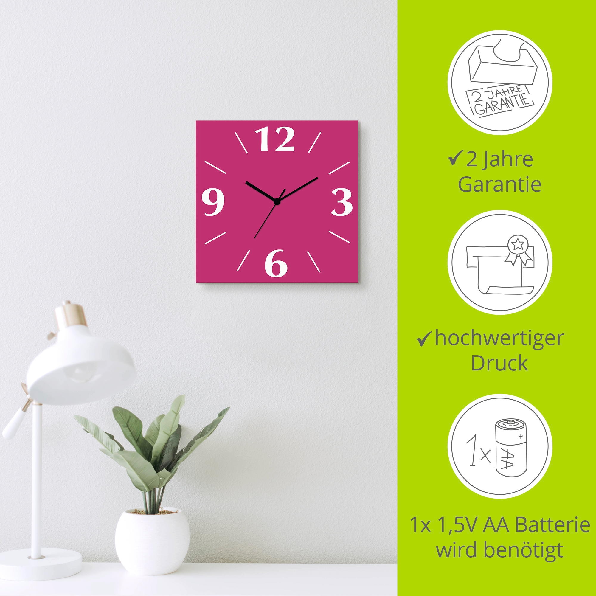 Artland Wanduhr »Uni Trendfarben« wahlweise mit Quarz- oder Funkuhrwerk, lautlos ohne Tickgeräusche