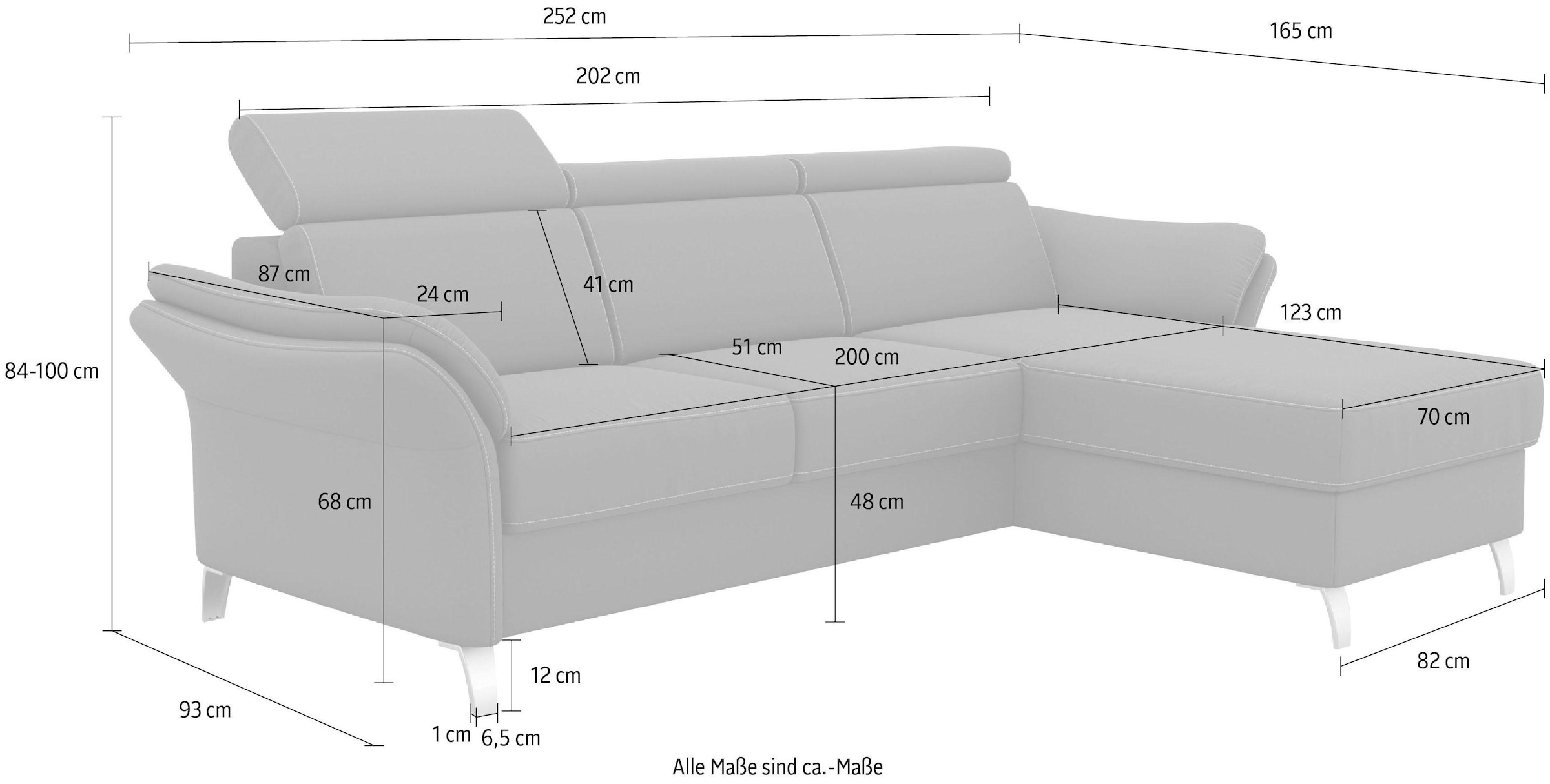 sit&more Ecksofa »Vincenzo L-Form« inklusive Kopfteilverstellung, wahlweise mit Bettfunktion, Bettkasten