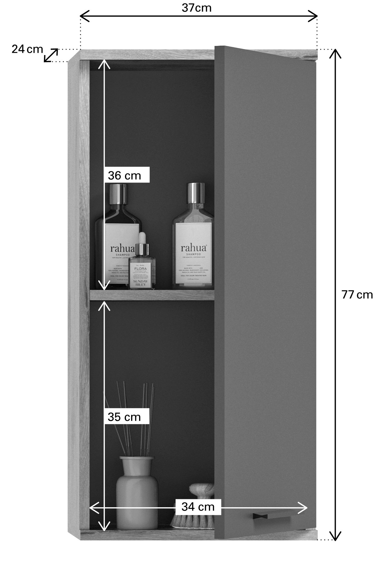 welltime Hängeschrank »Riga, Breite 37cm, 1 Tür (Türanschlag wechselbar), 1 Einlegeböden« Badmöbel, Badschrank, Schrank, Wandschrank, Bad, Badezimmer