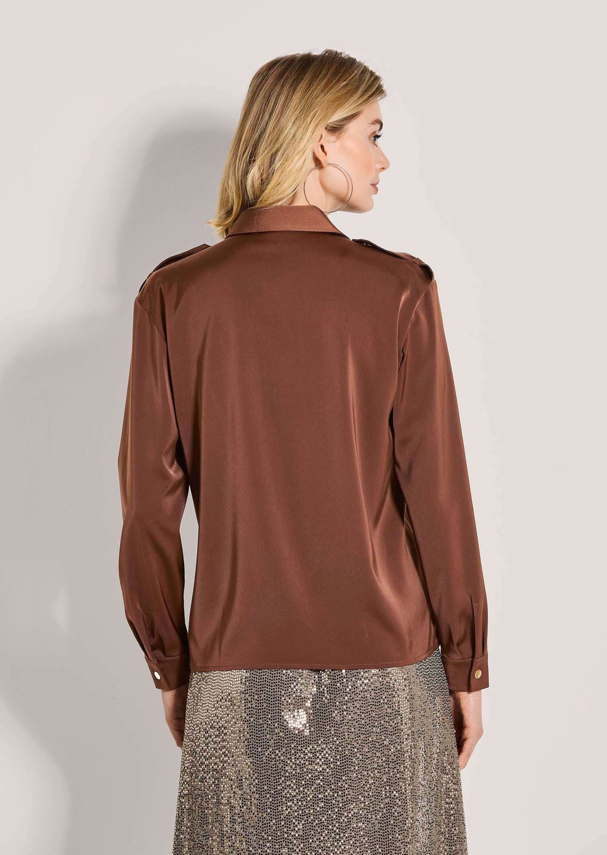 MADELEINE Hemdbluse »Hemdbluse Jerseybluse mit Brusttaschen« Hemdbluse mit aufgesetzter Brusttasche mit Klappe und Druckknopf und Zieriegel an der Schulter