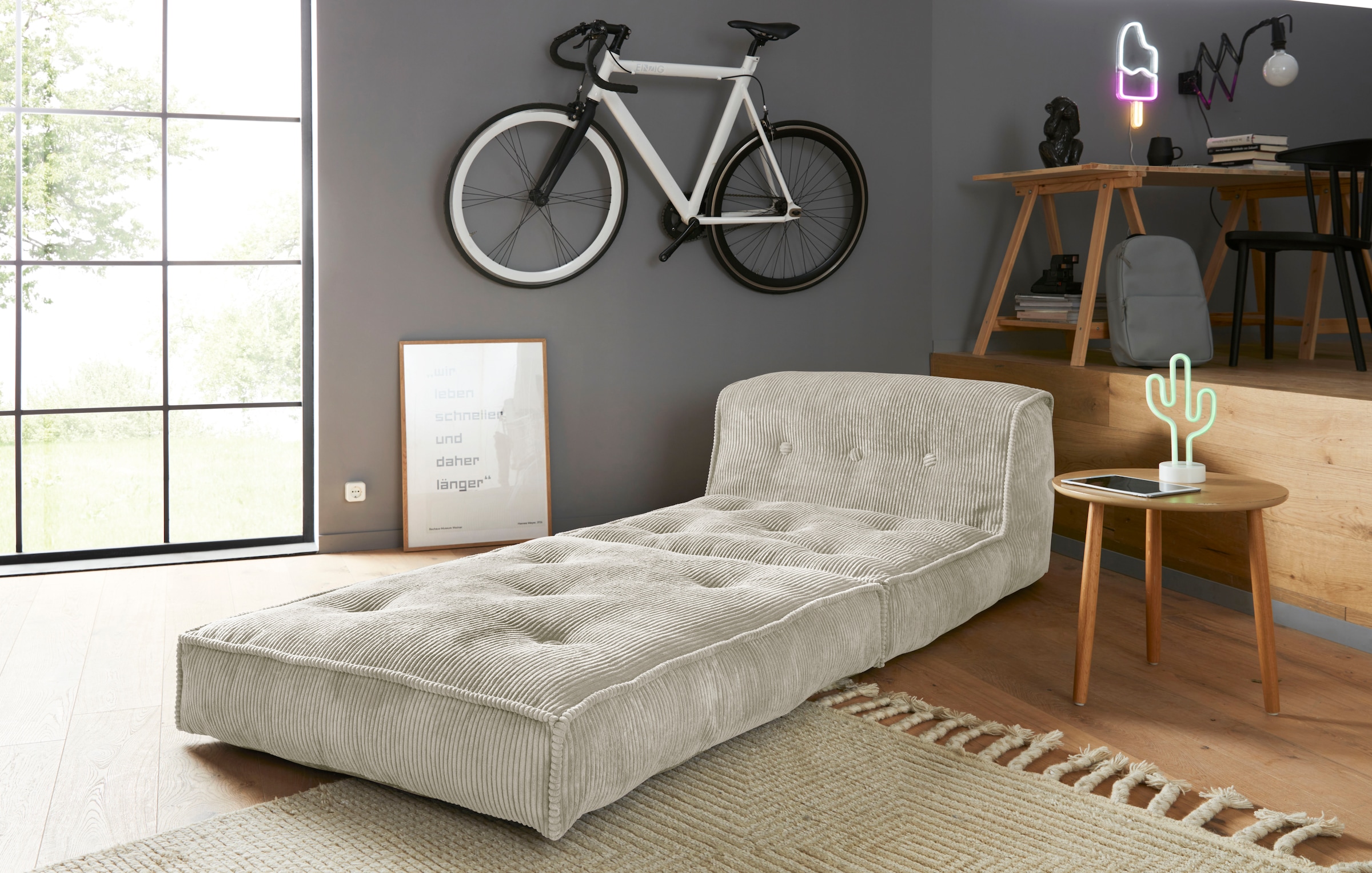 INOSIGN Sessel »Pia«, Loungesessel aus Cord, in 2 Größen, Pouf-Funktion.