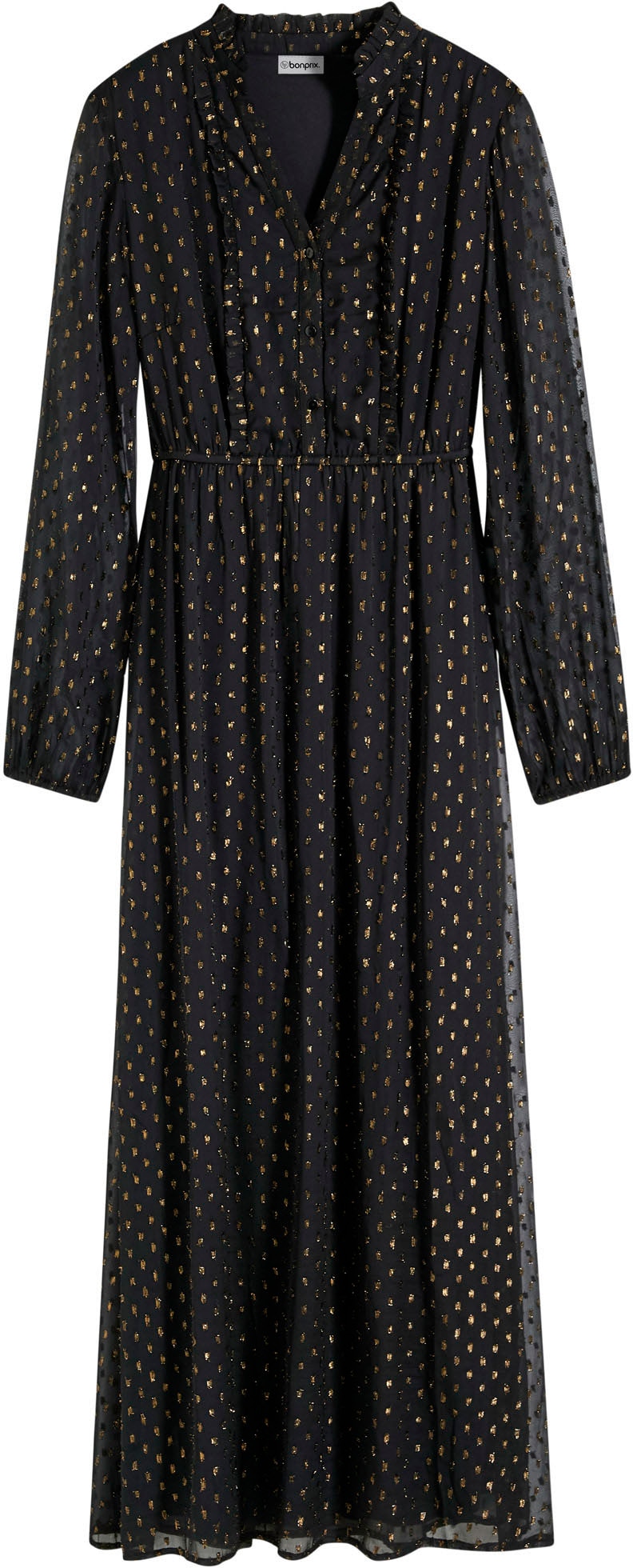 bonprix Maxikleid mit Knopfleiste, aus Polyesterfutter, ausgestellte Passform