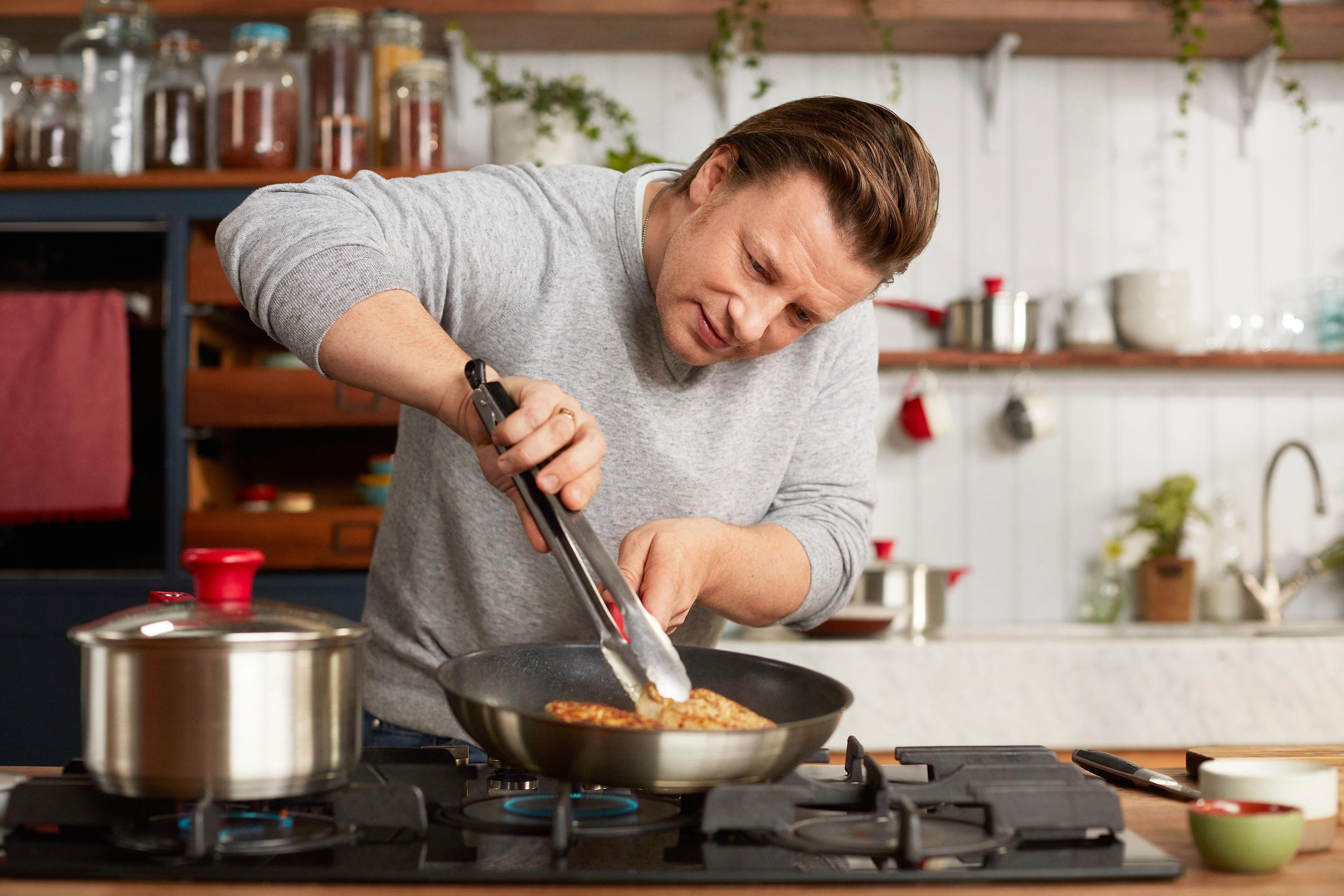 Tefal Topf-Set »Tefal by Jamie Oliver Mainstream«, Edelstahl, (Set, 8 tlg.),  Edelstahl-Set Jamie Oliver, Red Collection, alle Herdarten,Induktion mit 3  Jahren XXL Garantie