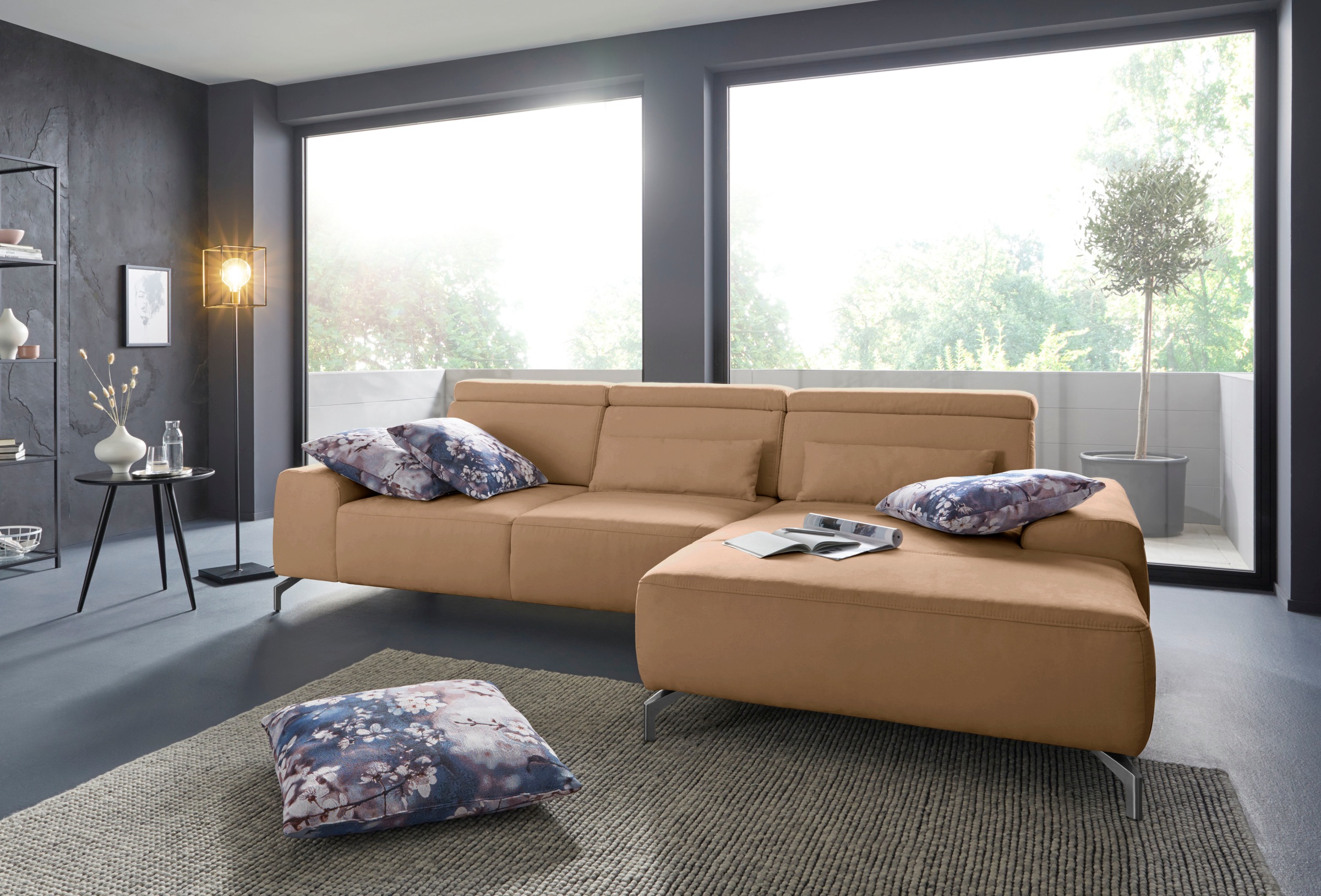 sit&more Ecksofa »Gizeh L-Form«, Fußhöhe 15 cm, inklusive Sitztiefenverstellung und Kopfteilverstellung
