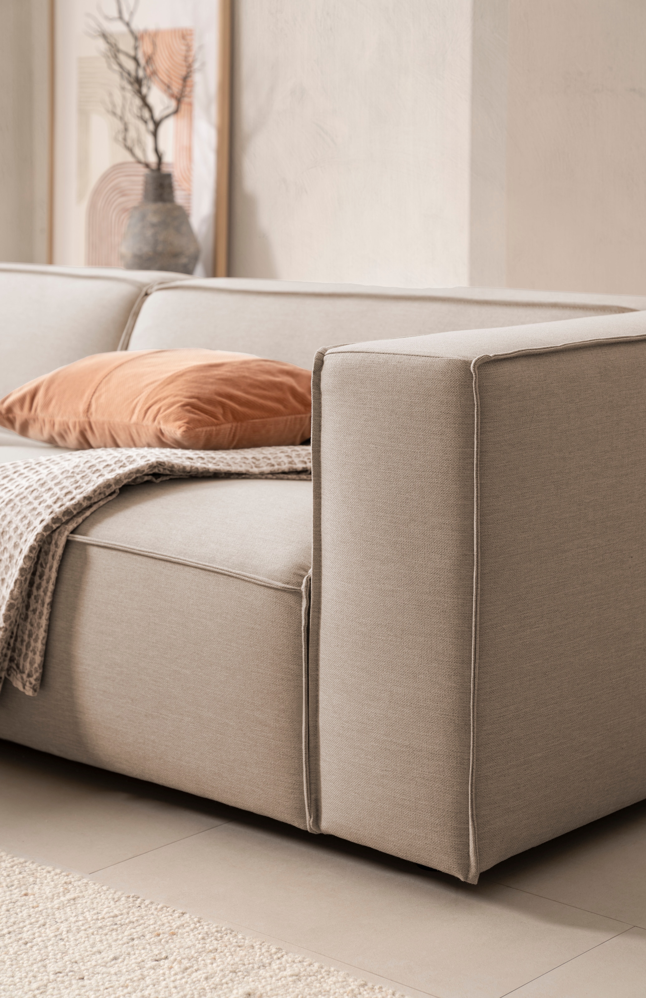 LeGer Home by Lena Gercke Ecksofa »PIARA mit Kedernaht in Cord oder Leinenoptik, moderne Couch in L-Form«, wahlweise Ottomane rechts/links, schwarze Füße, bequemer Sitzkomfort