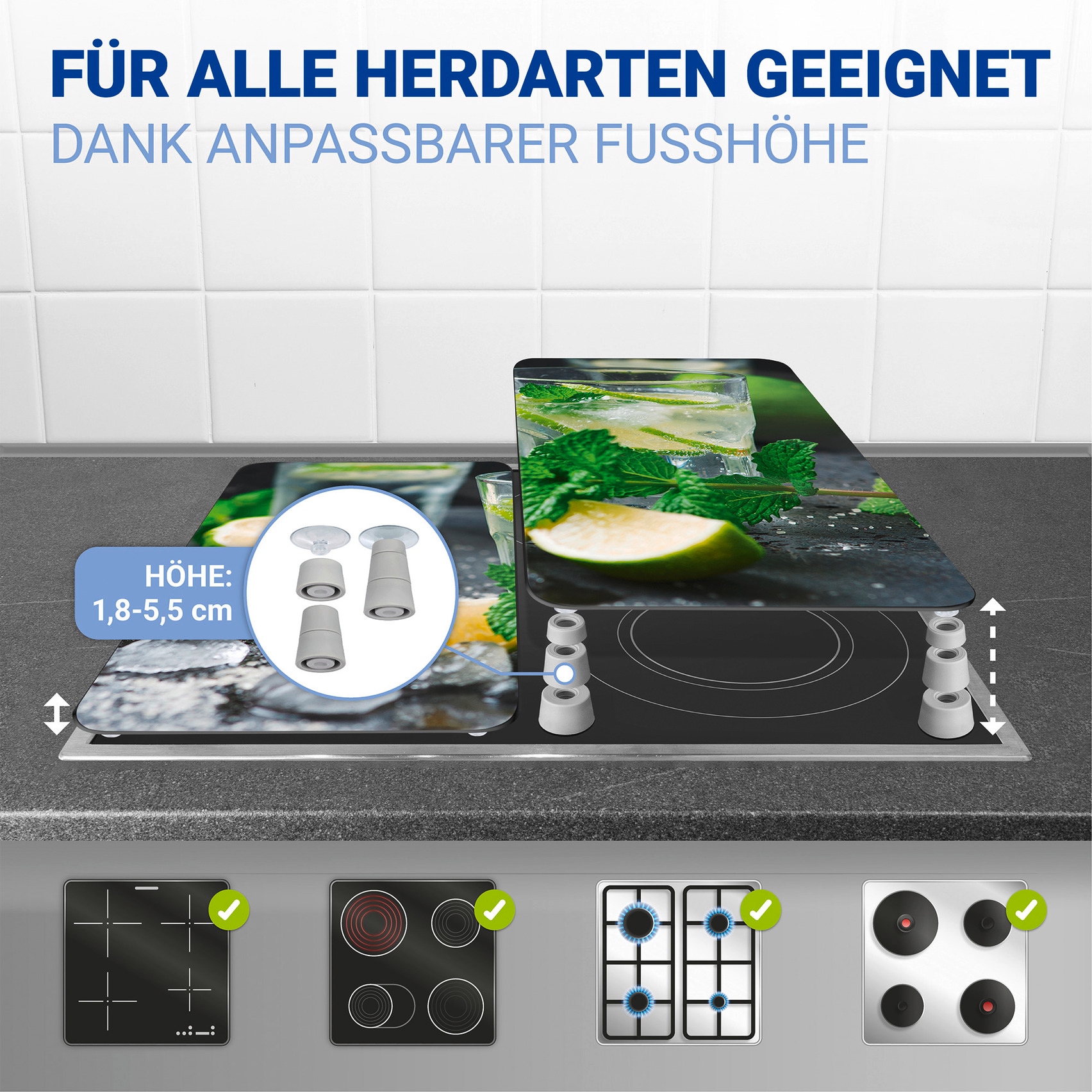WENKO Herd-Abdeckplatte »Universal Modell Mojito« Herdabdeckung für alle Herdarten, kratzfest, mit rutschfesten Füßen
