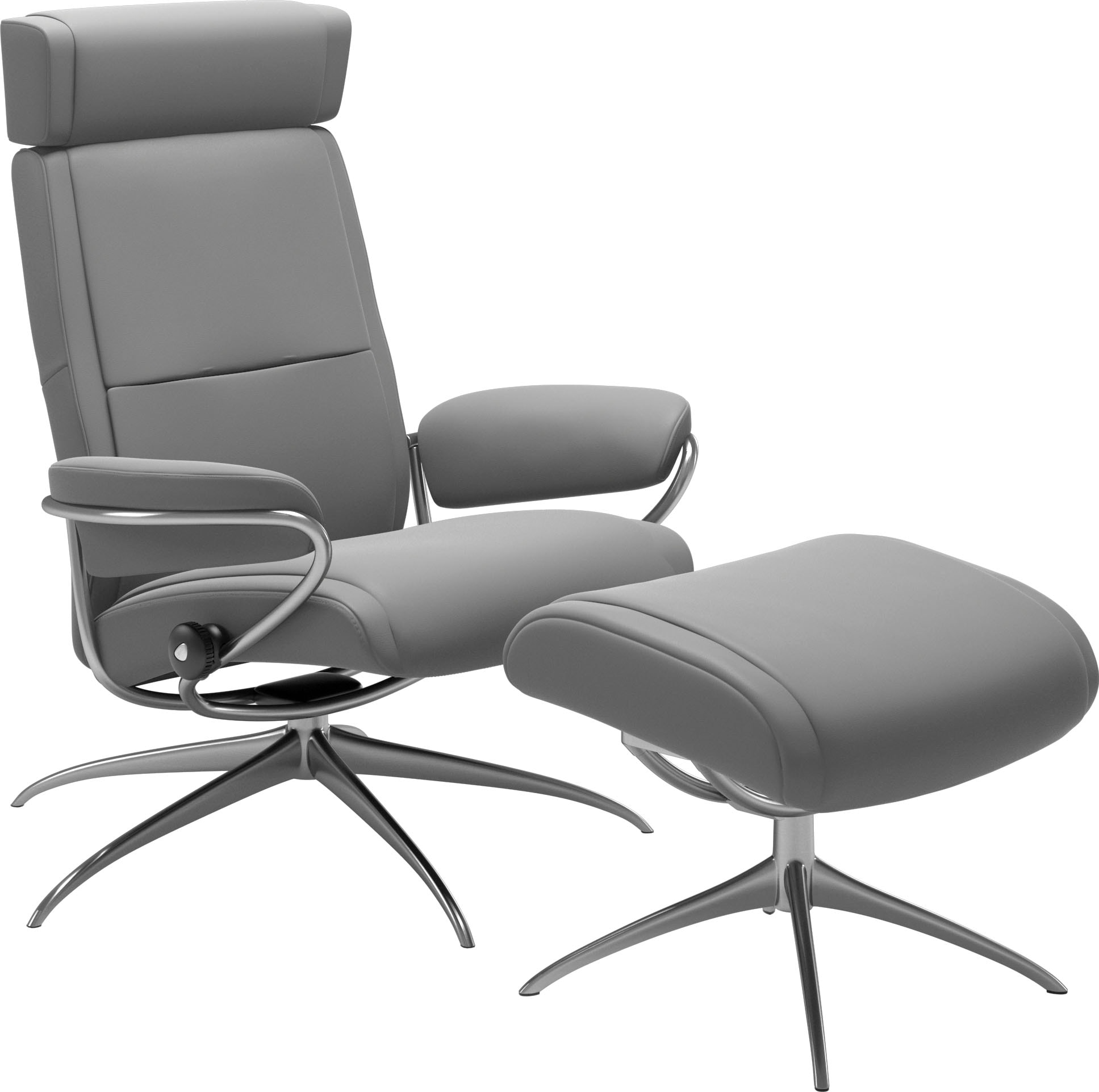Stressless® Relaxsessel »Paris« Set, Relaxsessel mit Hocker,  mit Hocker, Low Back mit Kopfstütze, mit Star Base, Gestell Chrom