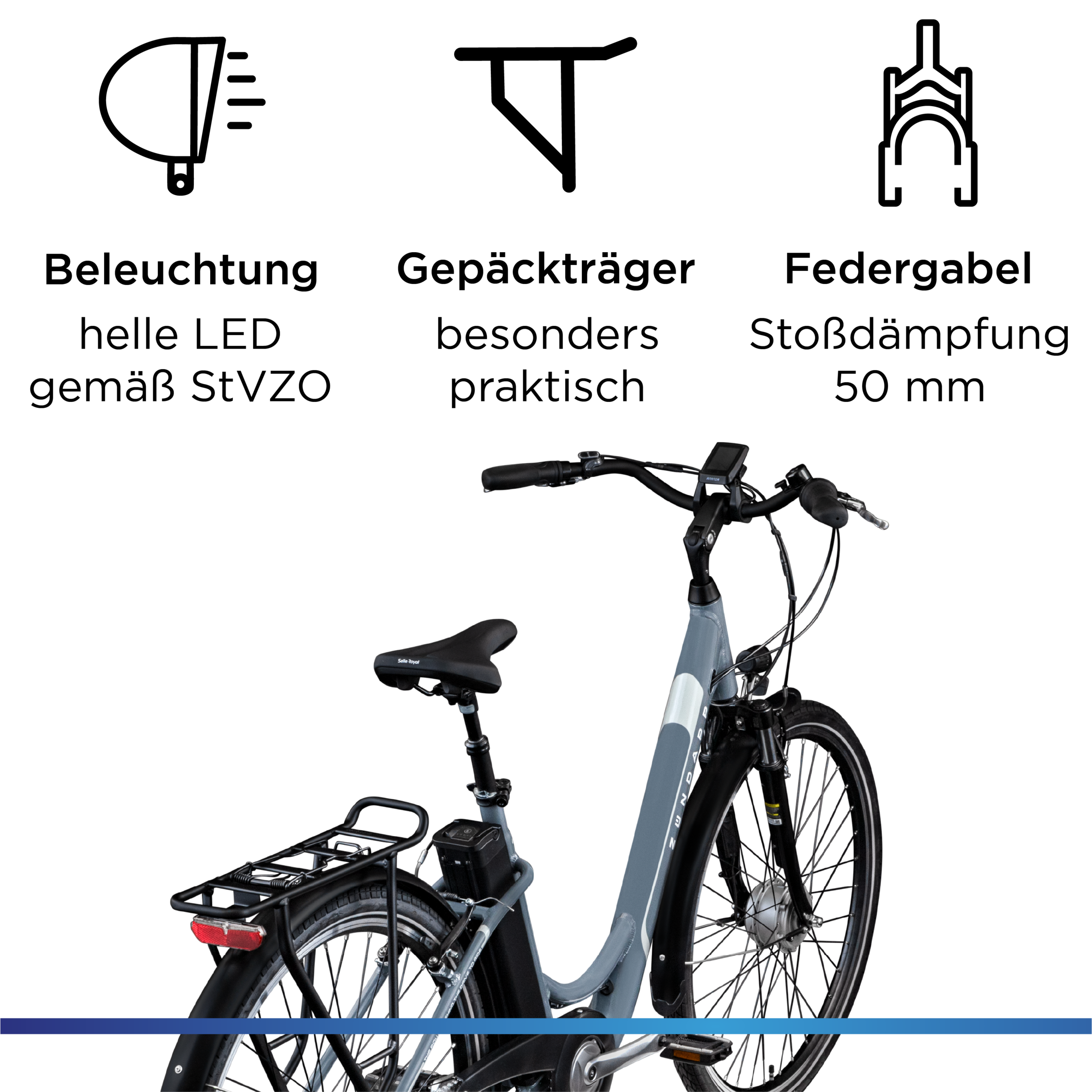Zündapp »Z517« 7 Gang Nabenschaltung Frontmotor 250 W E Bike Damenfahrrad 28 Zoll 155 - 190 cm mit 7 Gang Nabenschaltung