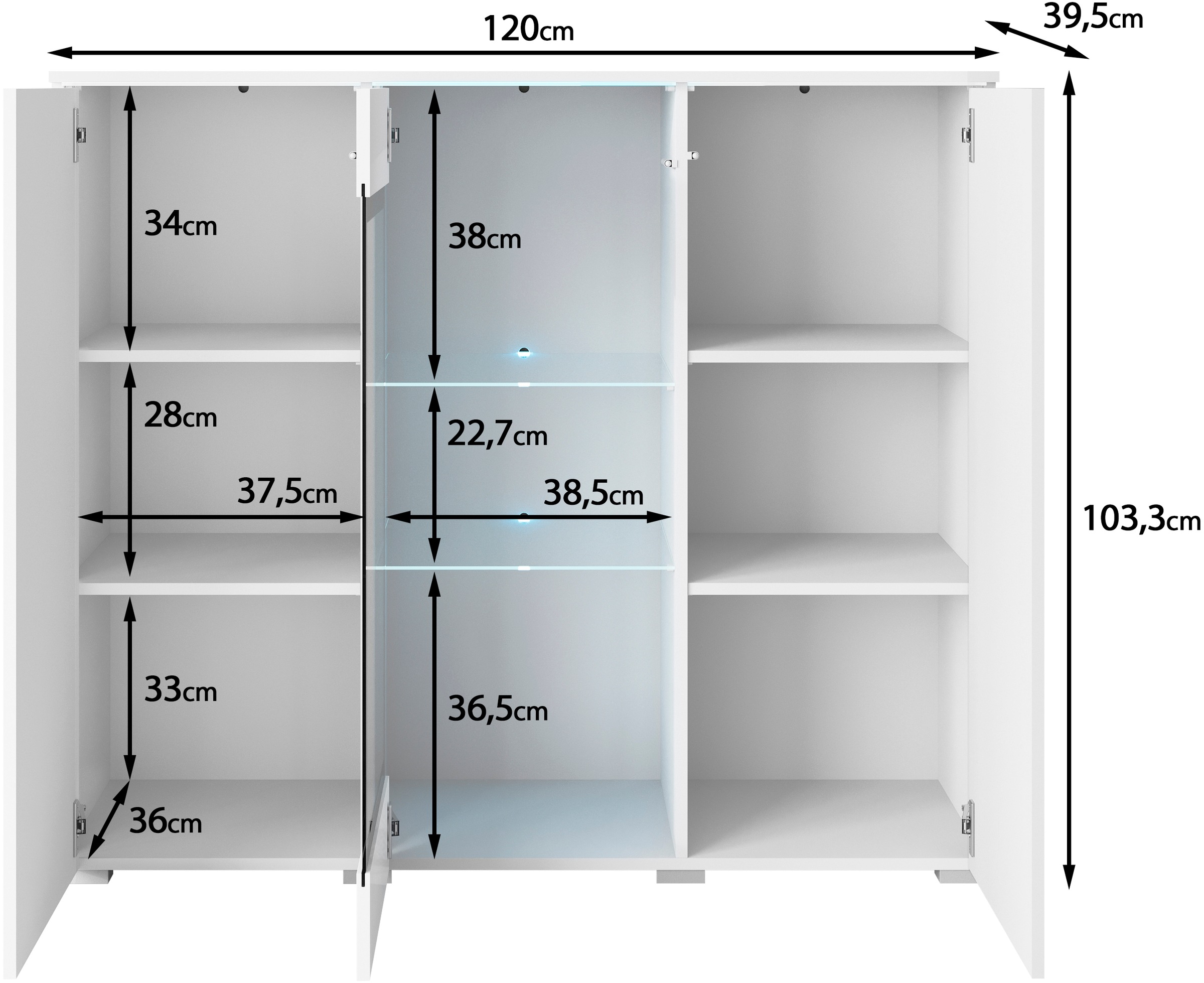 INOSIGN Highboard »Vera«, Highboard mit 4 Türen, 9 Fächern, verglasten Türen