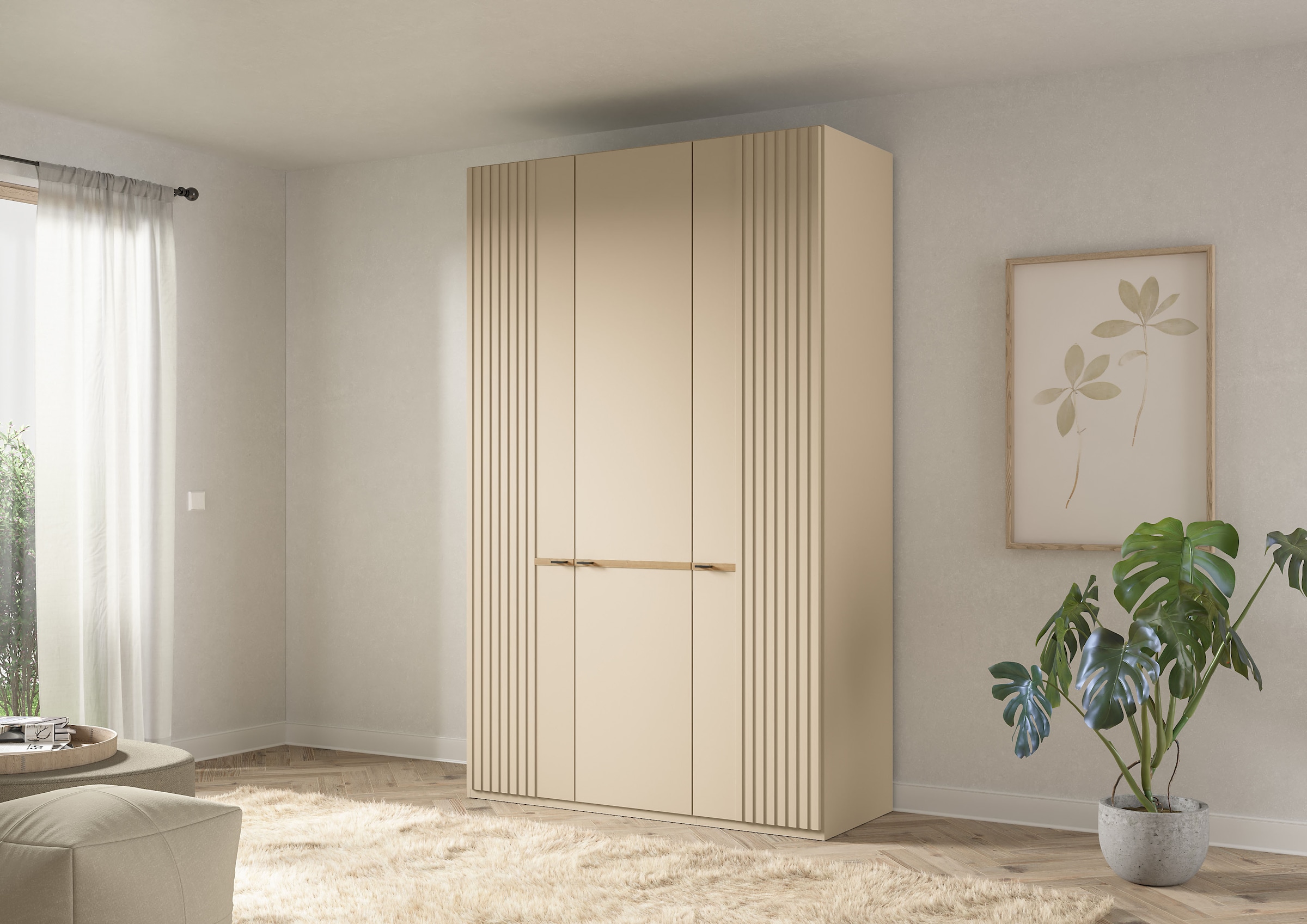 Musterring Drehtürenschrank »Isabelle« Lamellen in Korpusfarbe, Griffe in schwarz, versch. Größen und Farben