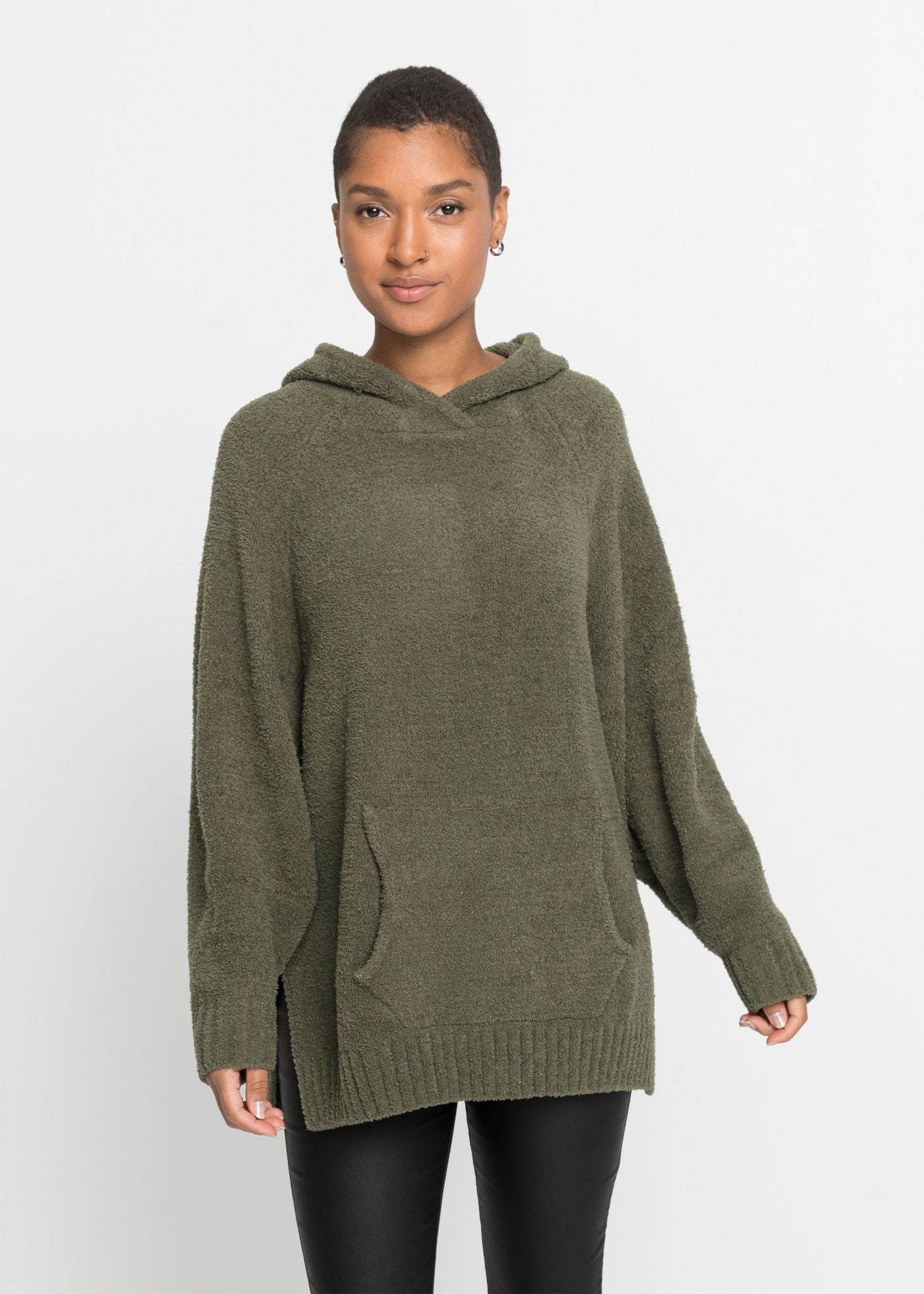 bonprix Strickpullover Kapuzenpullover in Teddy-Fleece